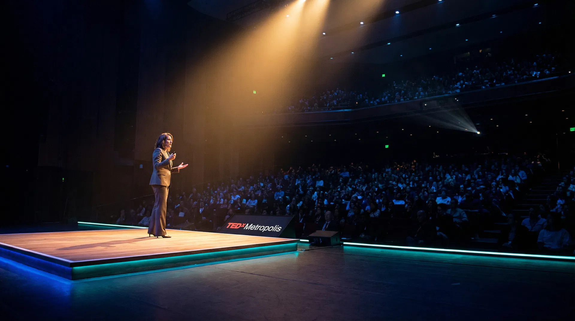 Heloisa speaking at a major event