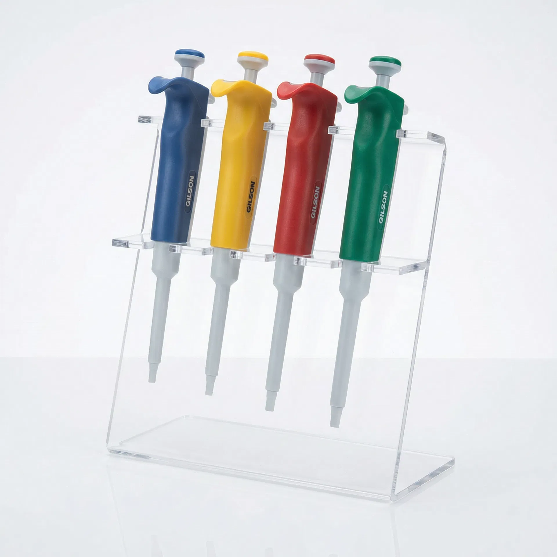 Micropipeta de volume variável 100-1000 µL. Sistema de ejeção de ponteira. Calibração certificada. Inclui suporte e certificado.