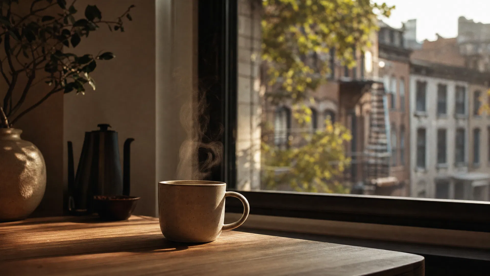 Coffee morning in NYC apartment