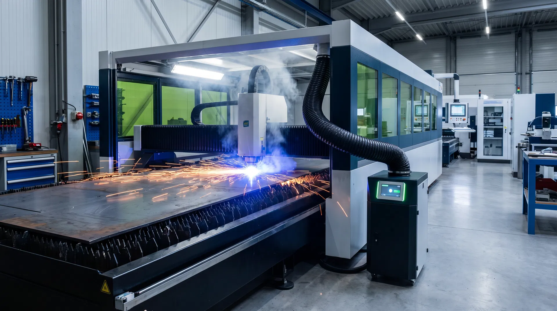 Laser application with fume extractor