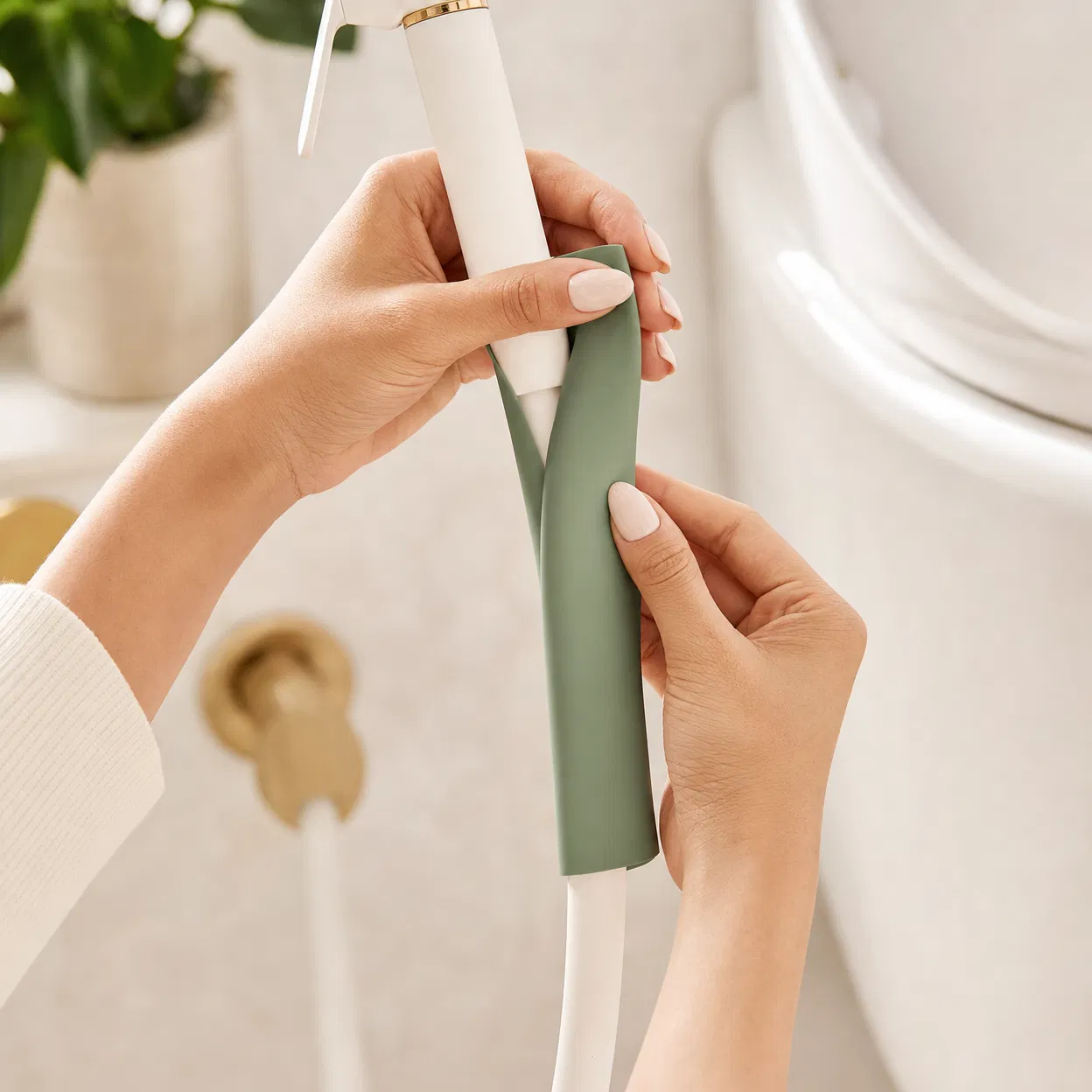 Connecting the hose with sleeve in place