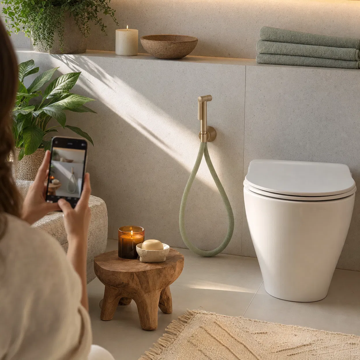 Admiring the finished styled bathroom