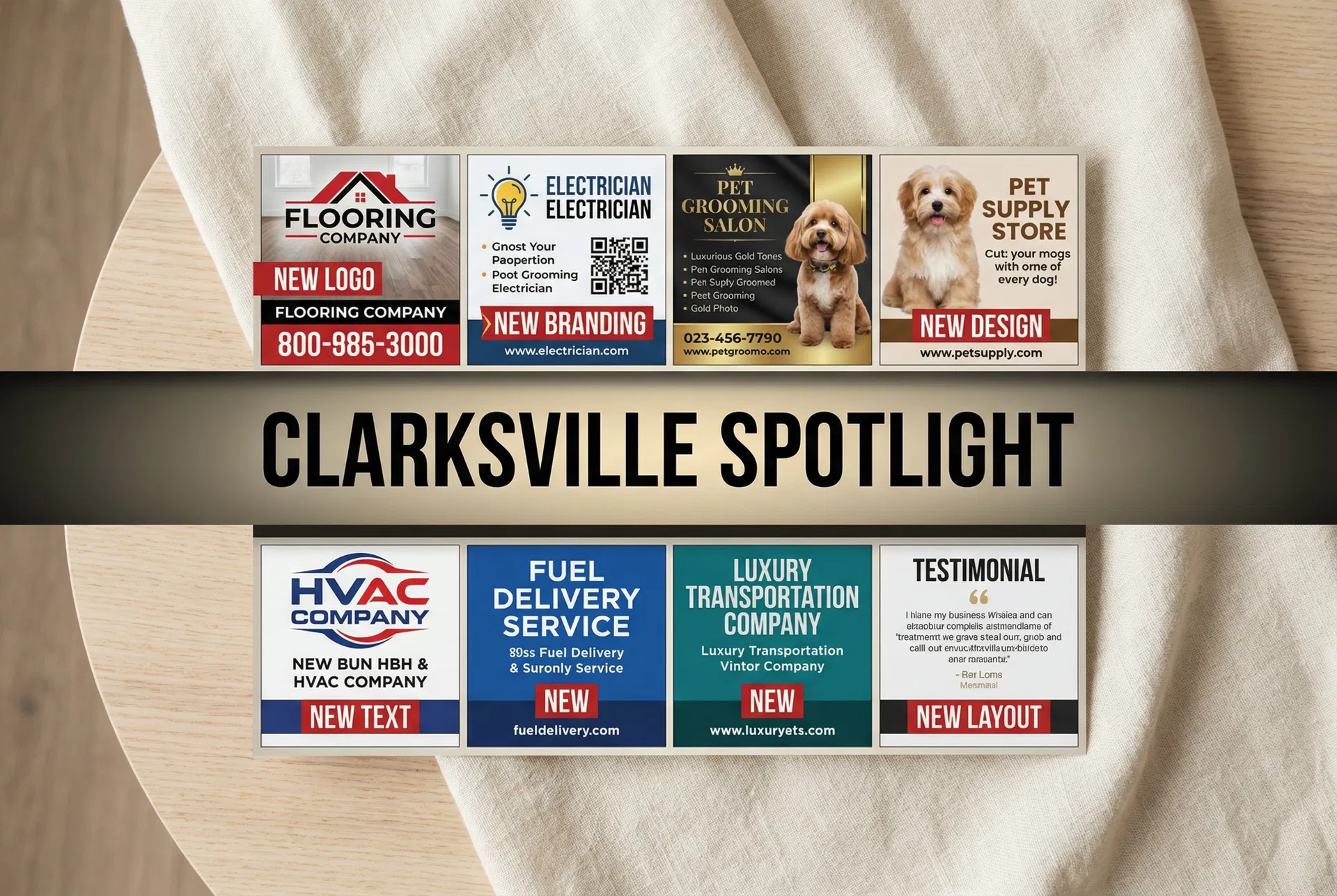 Clarksville Spotlight postcard example with mixed business ads