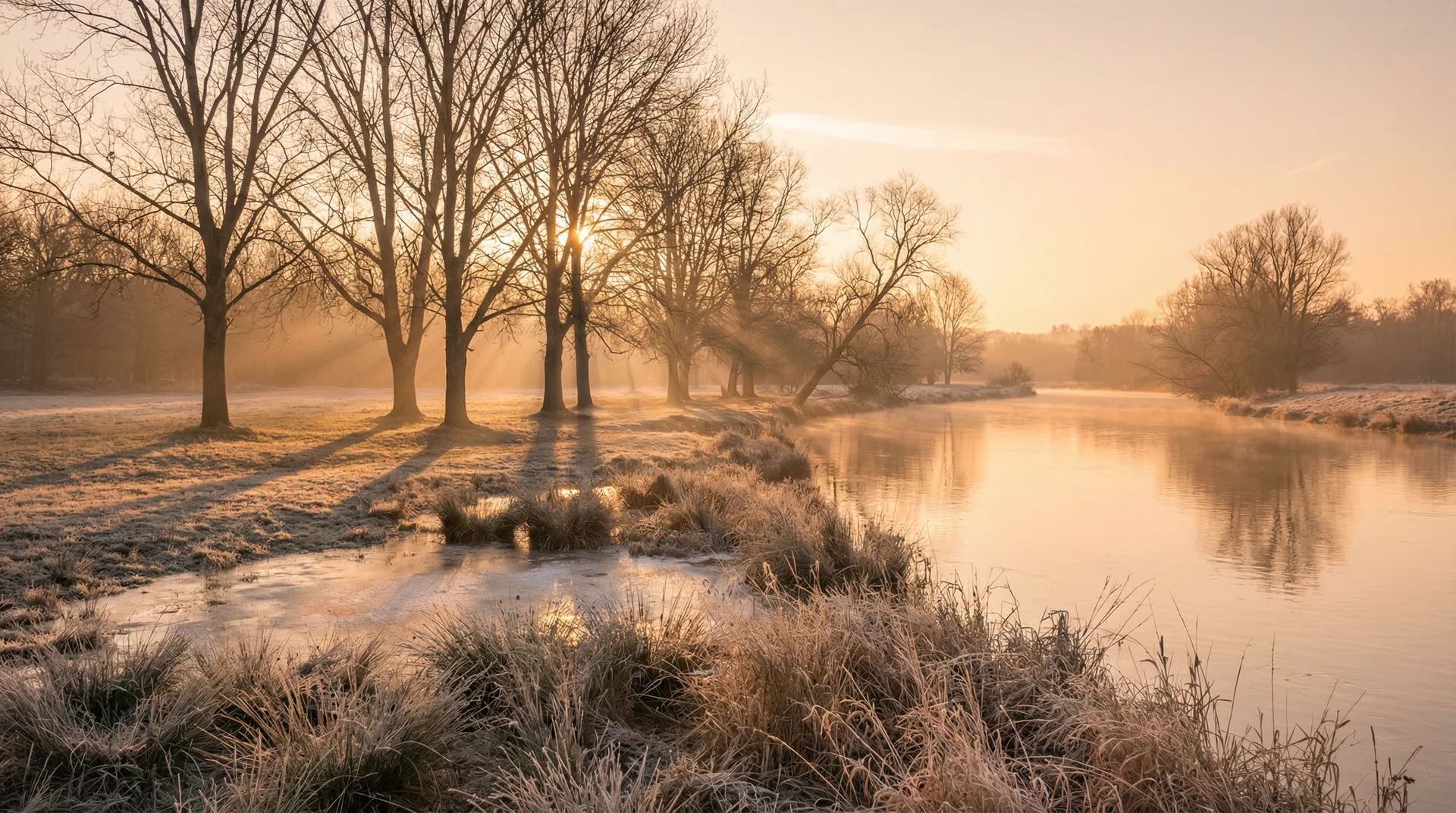 Golden sunrise over the river