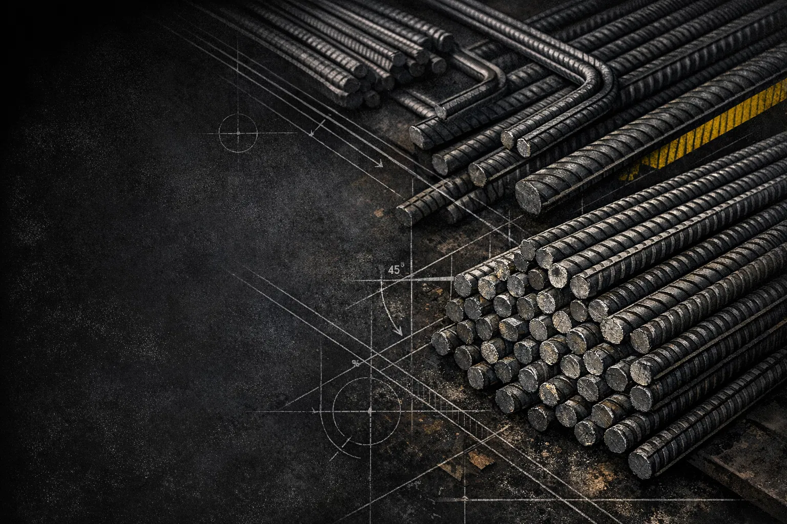 Barras de aço e desenho técnico industrial