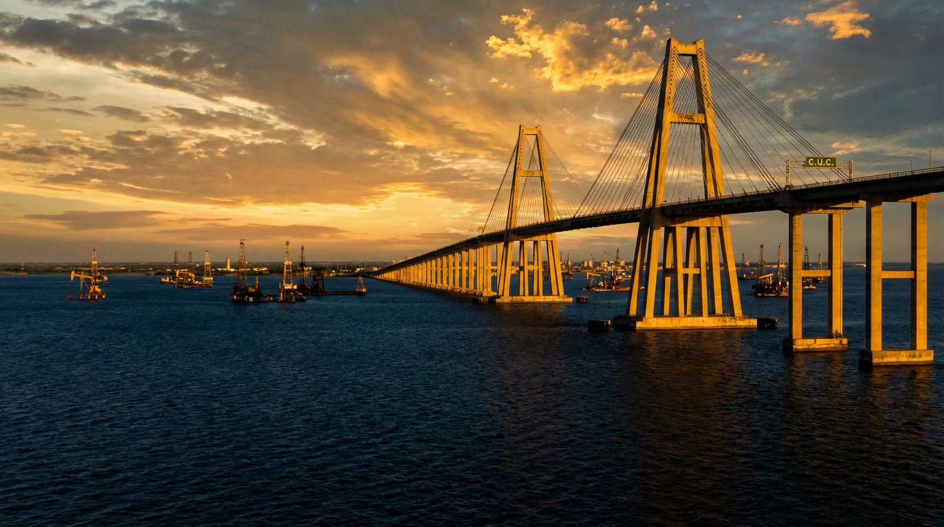 Lake Maracaibo Bridge at golden hour