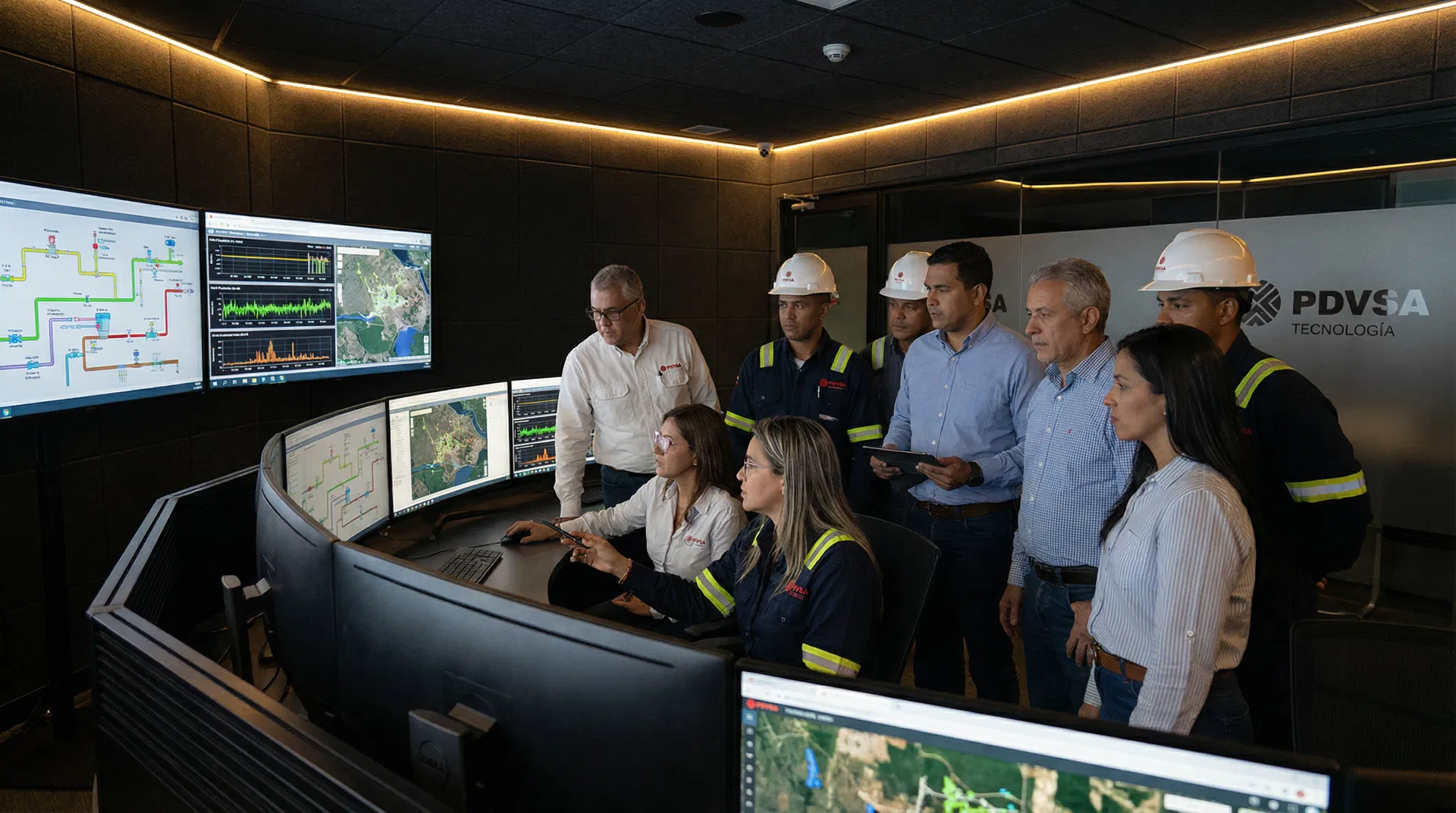 Venezuelan oil and gas professionals in control room