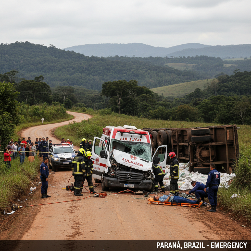 Enfermeira e paciente morrem em acidente entre ambulância e caminhão no PR
