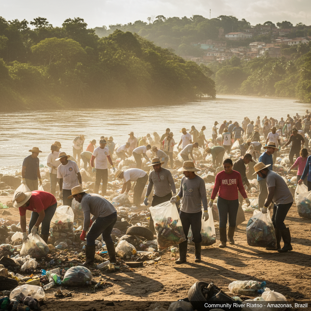 Voluntários limpam Beira-Rio de Itajaí em ação pelo Dia da Água