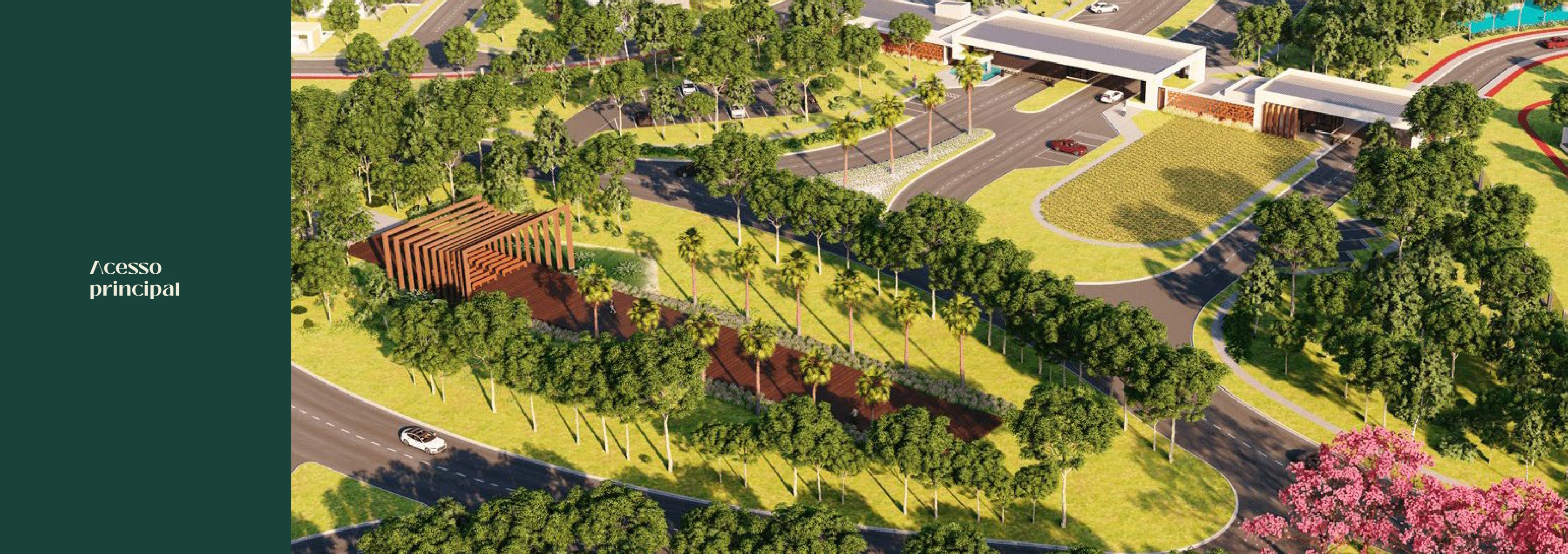 Perspectiva noturna da fachada do empreendimento, com iluminação que realça os detalhes arquitetônicos.