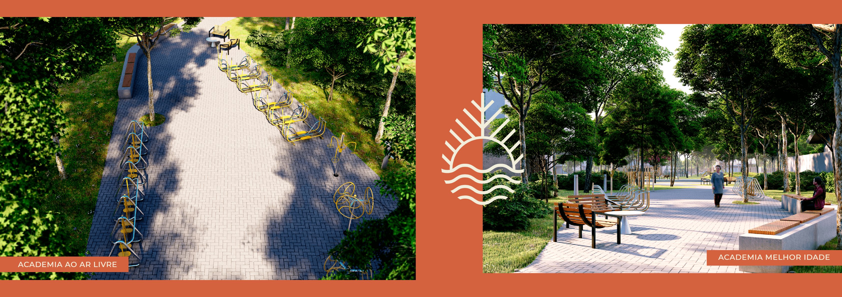 Vista noturna do empreendimento, com iluminação estratégica que realça a arquitetura e a segurança do local.