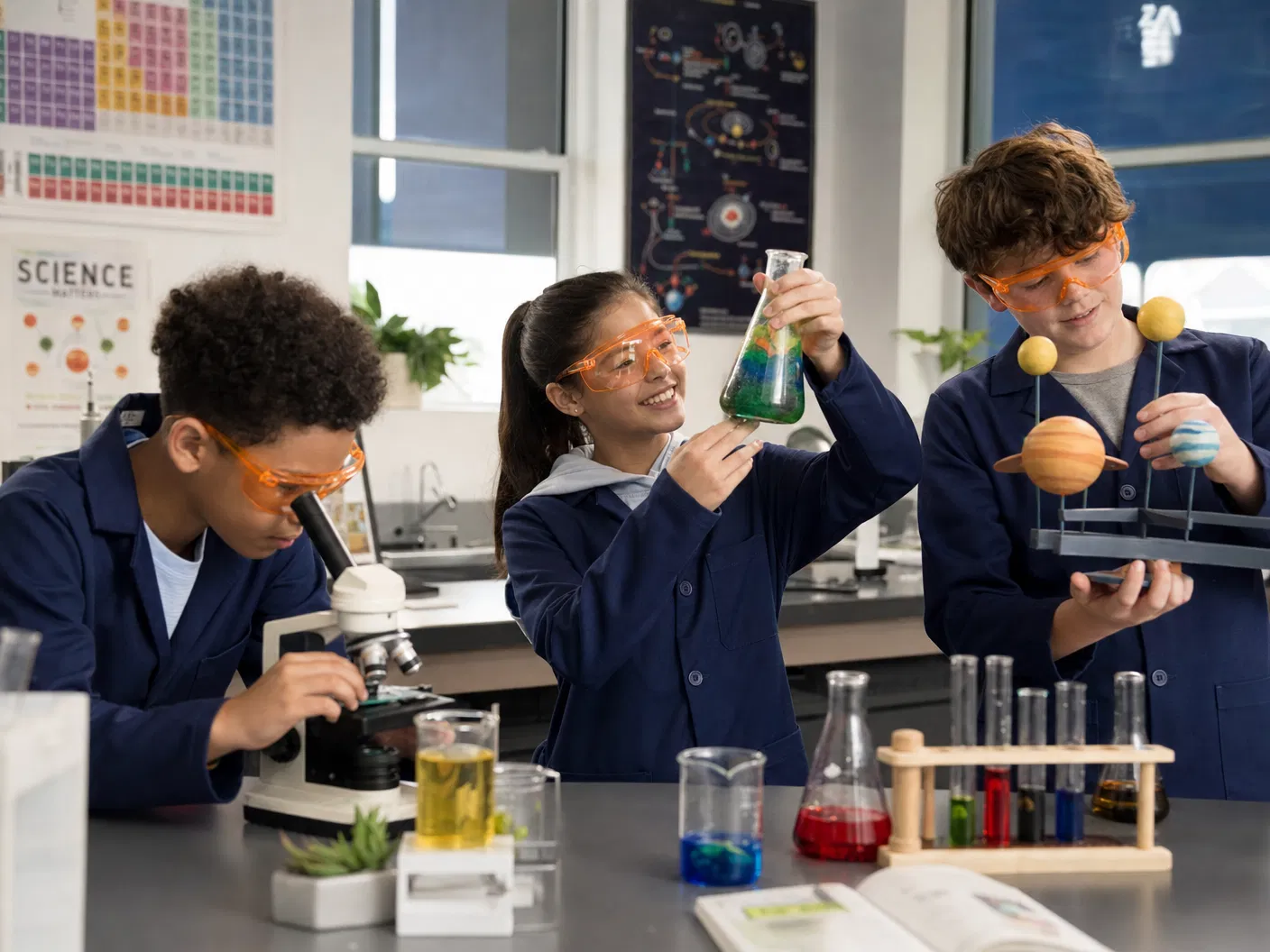 Students doing science experiments