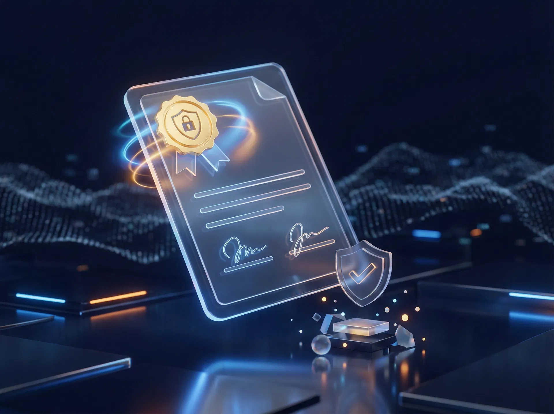 Accord de Confidentialité NDA avec sceau doré et bouclier de protection