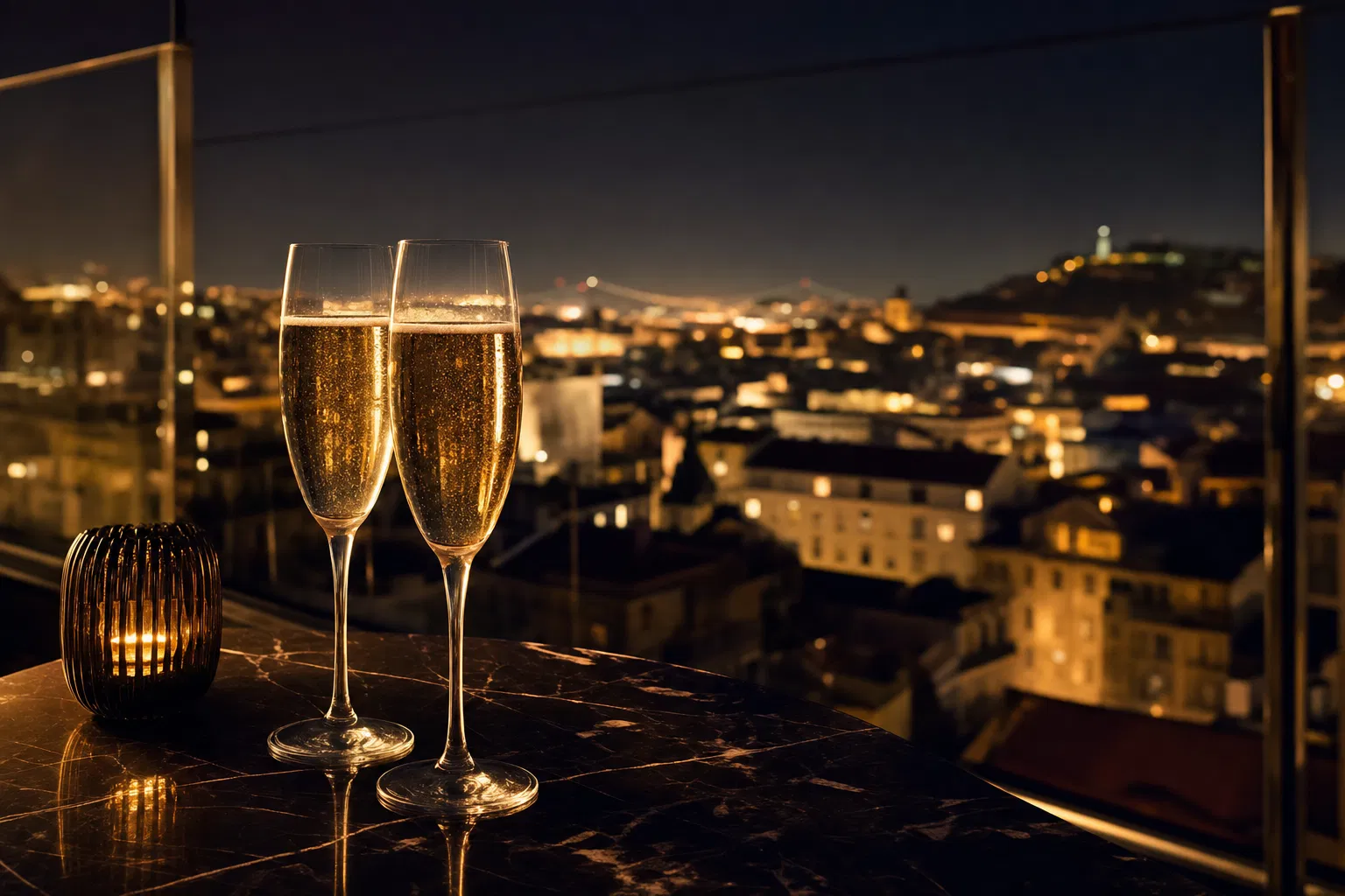 Champagne on Lisbon rooftop