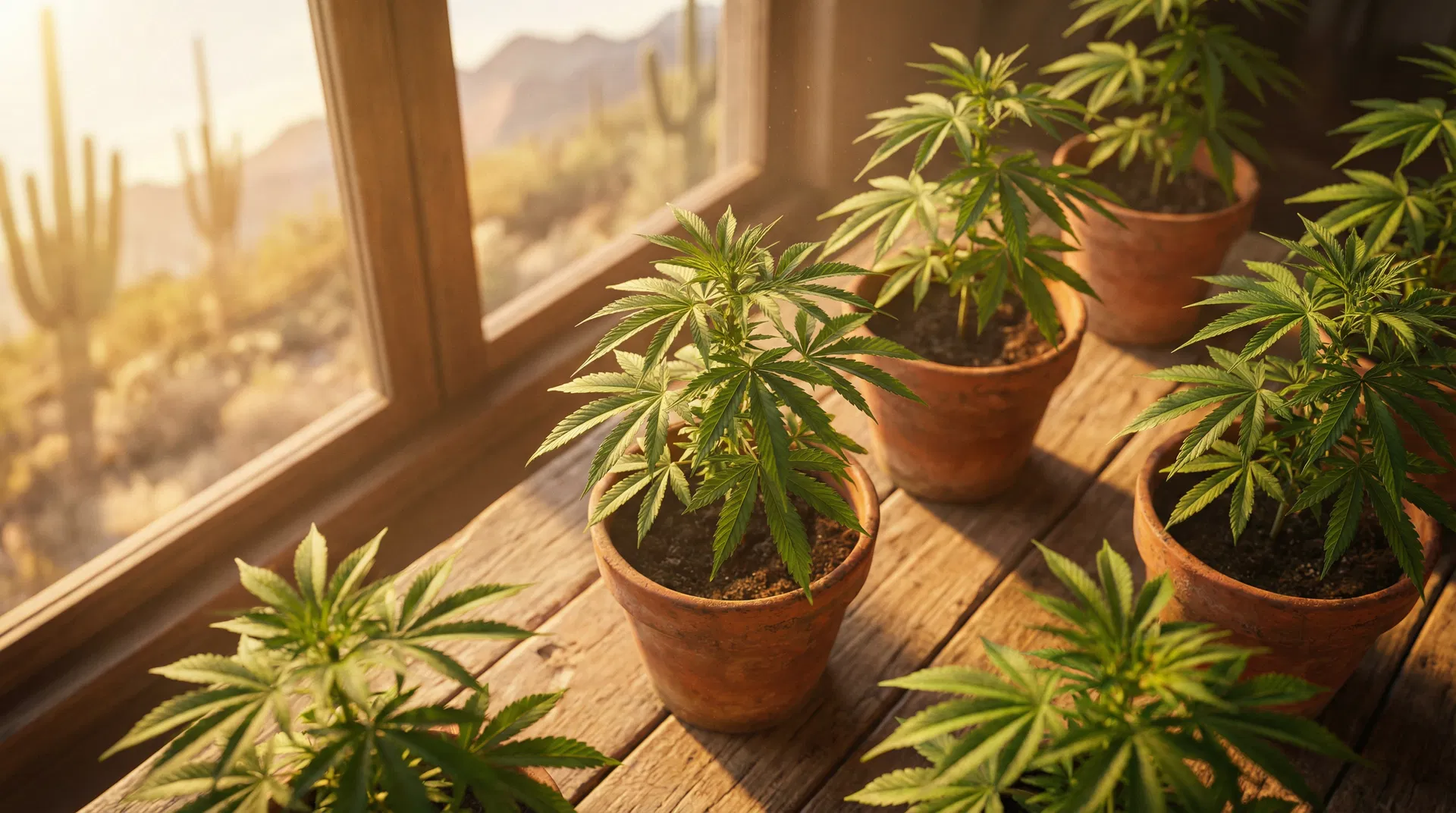 Cannabis plants growing in Arizona sunlight