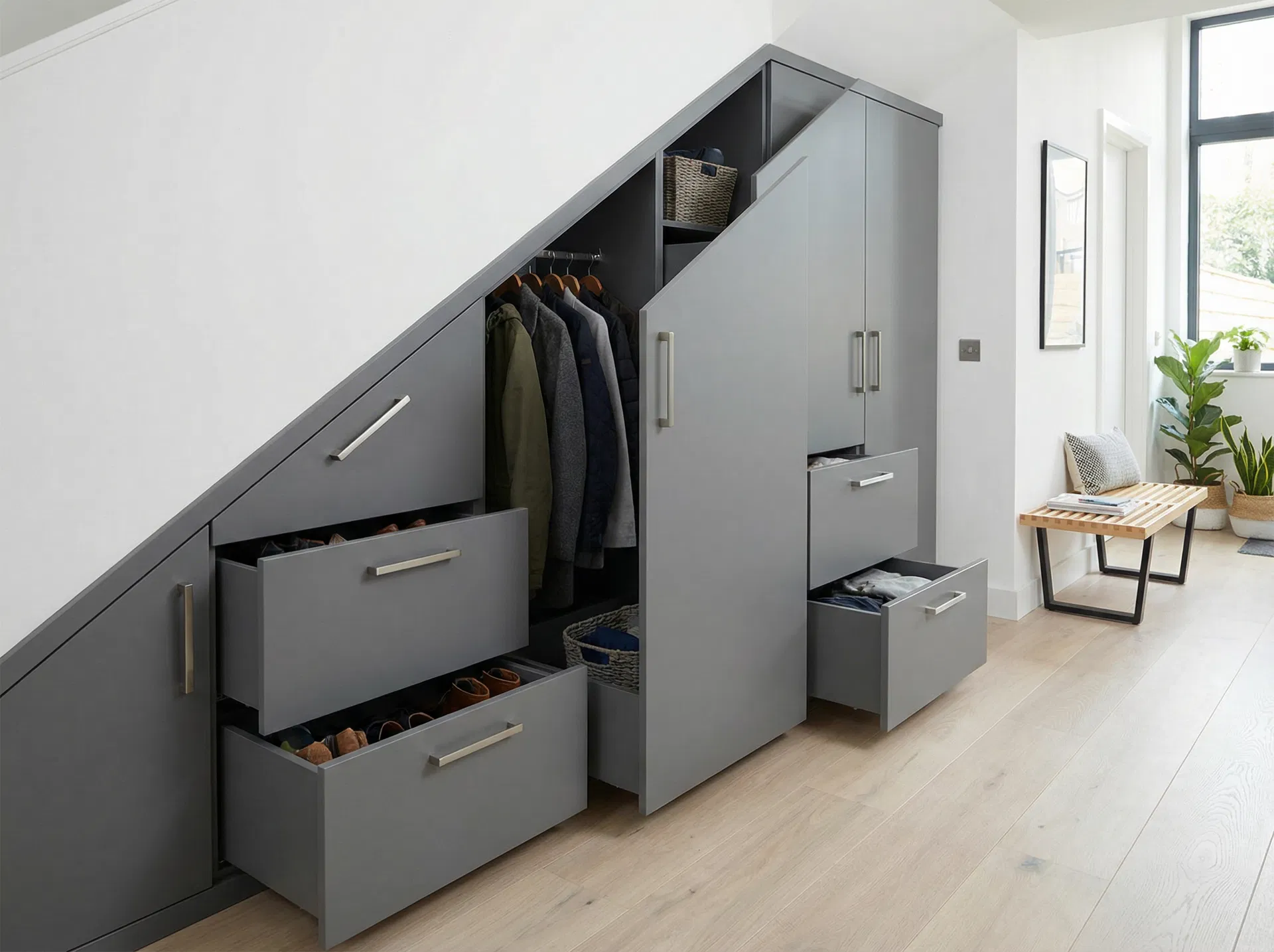 Modern Under-Stairs Storage with Pull-Out Drawers