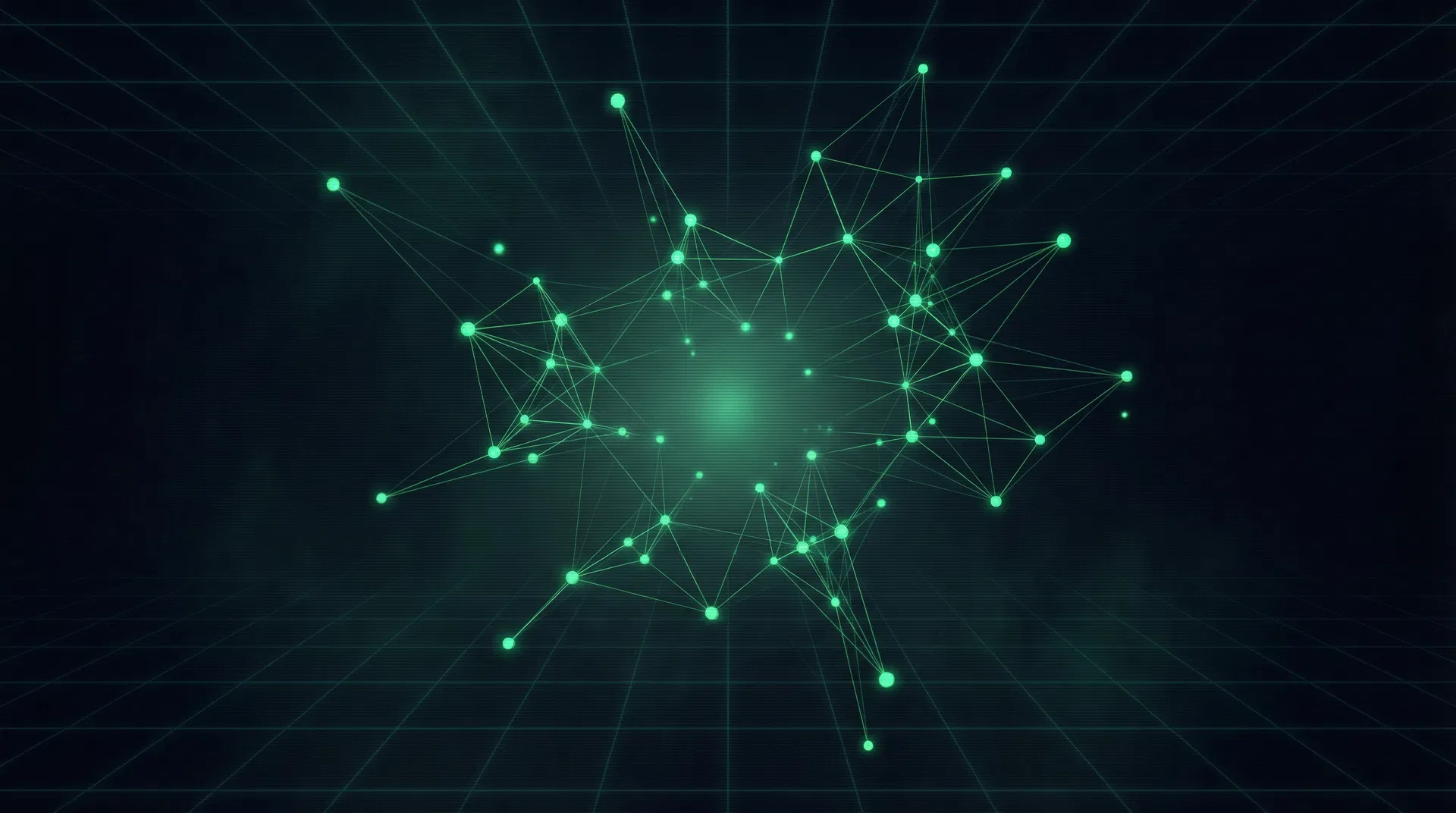 Abstract neural network visualization with glowing data pathways