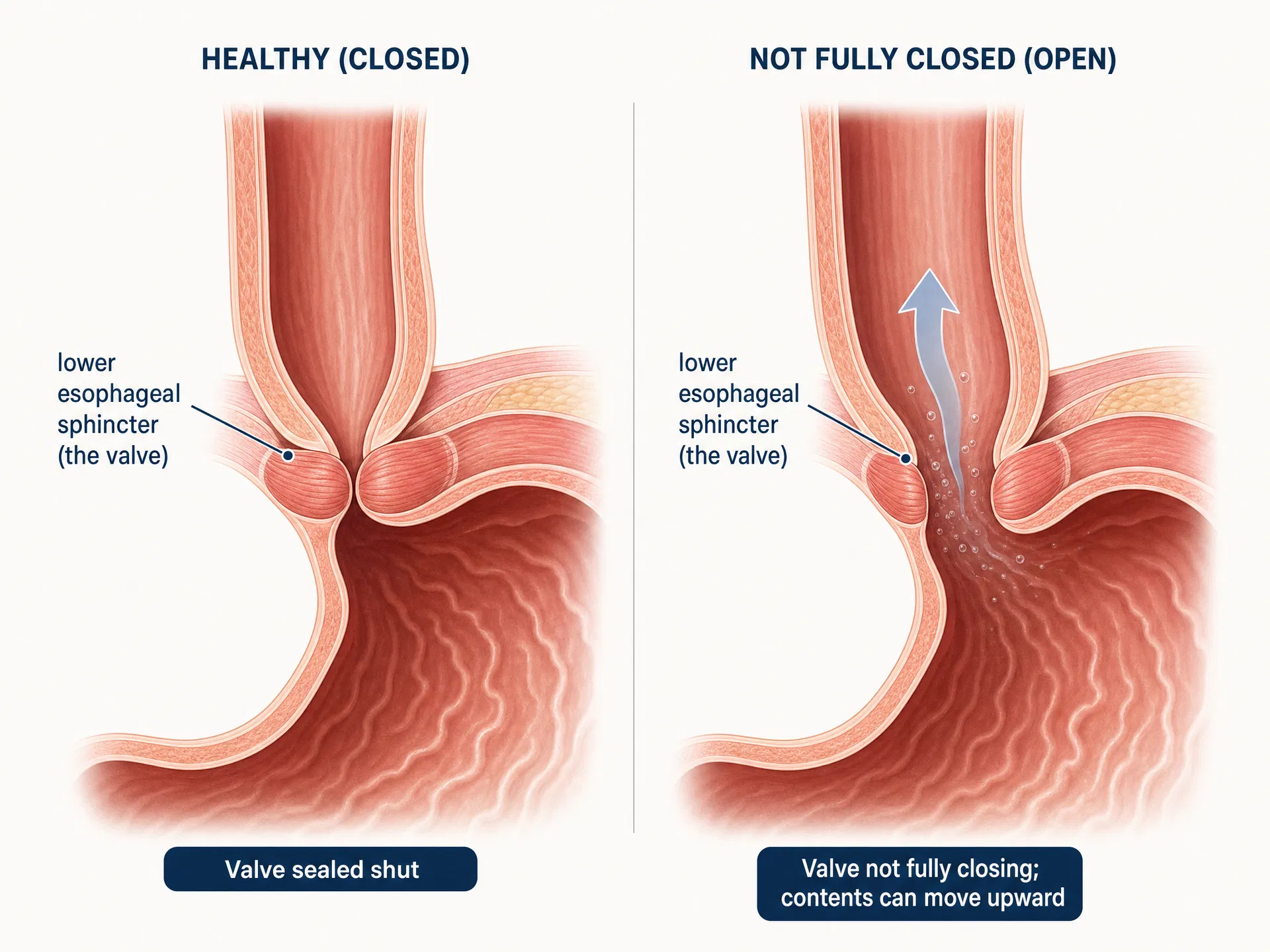 Medical illustration of the lower esophageal sphincter valve