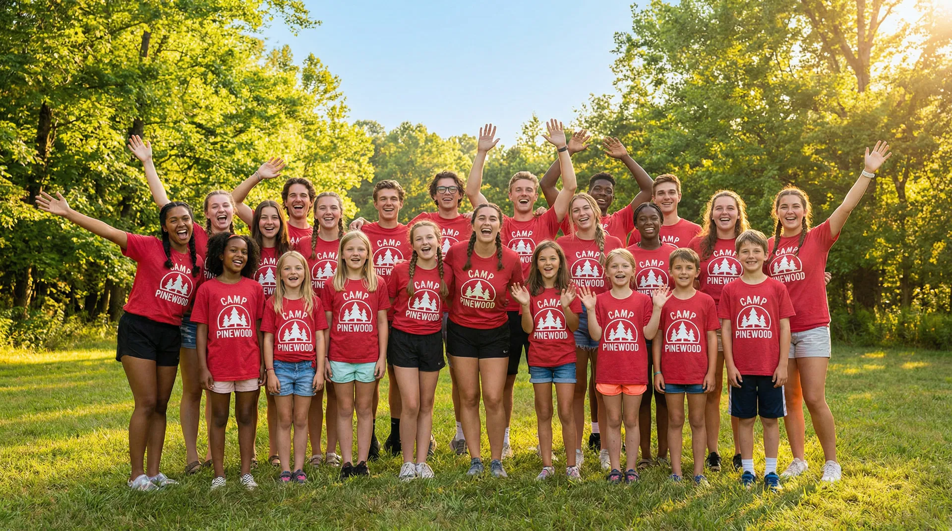 Camp group in matching shirts