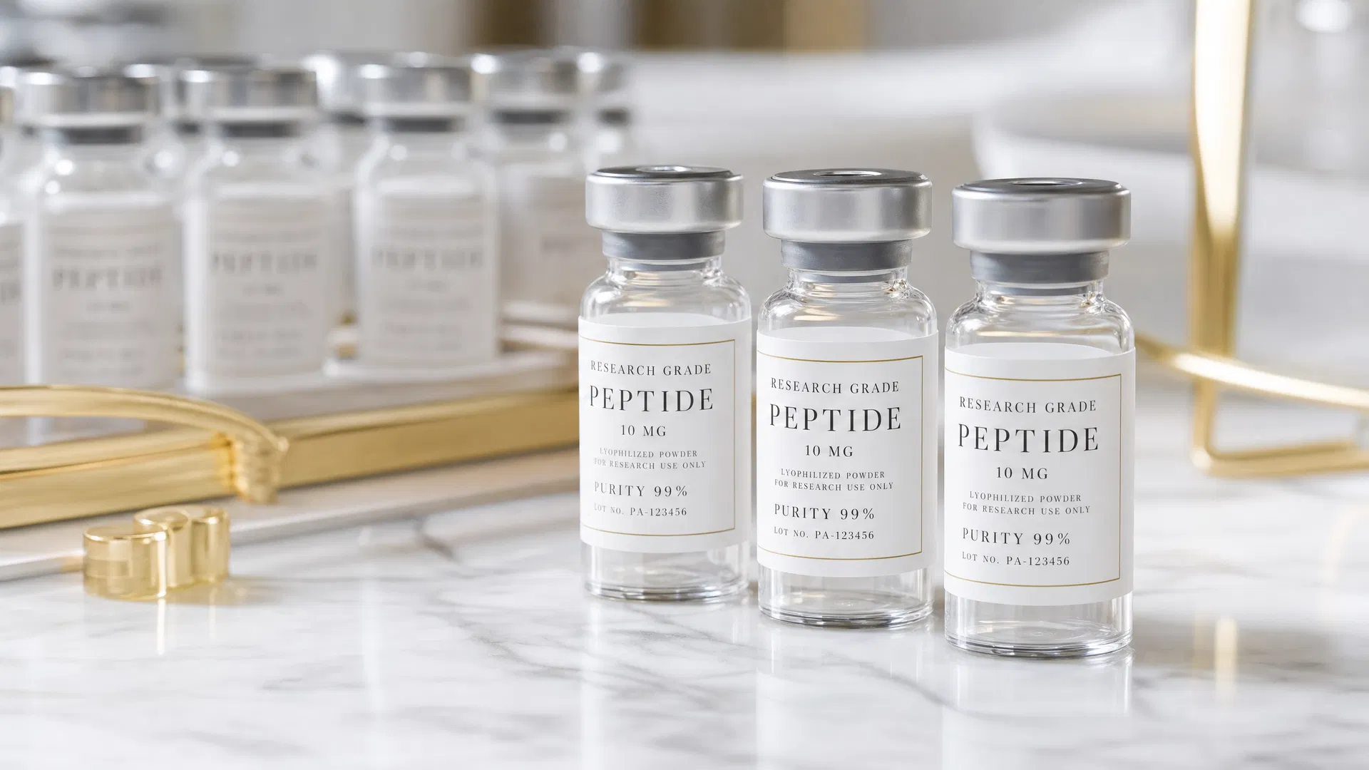 Peptide vials on marble