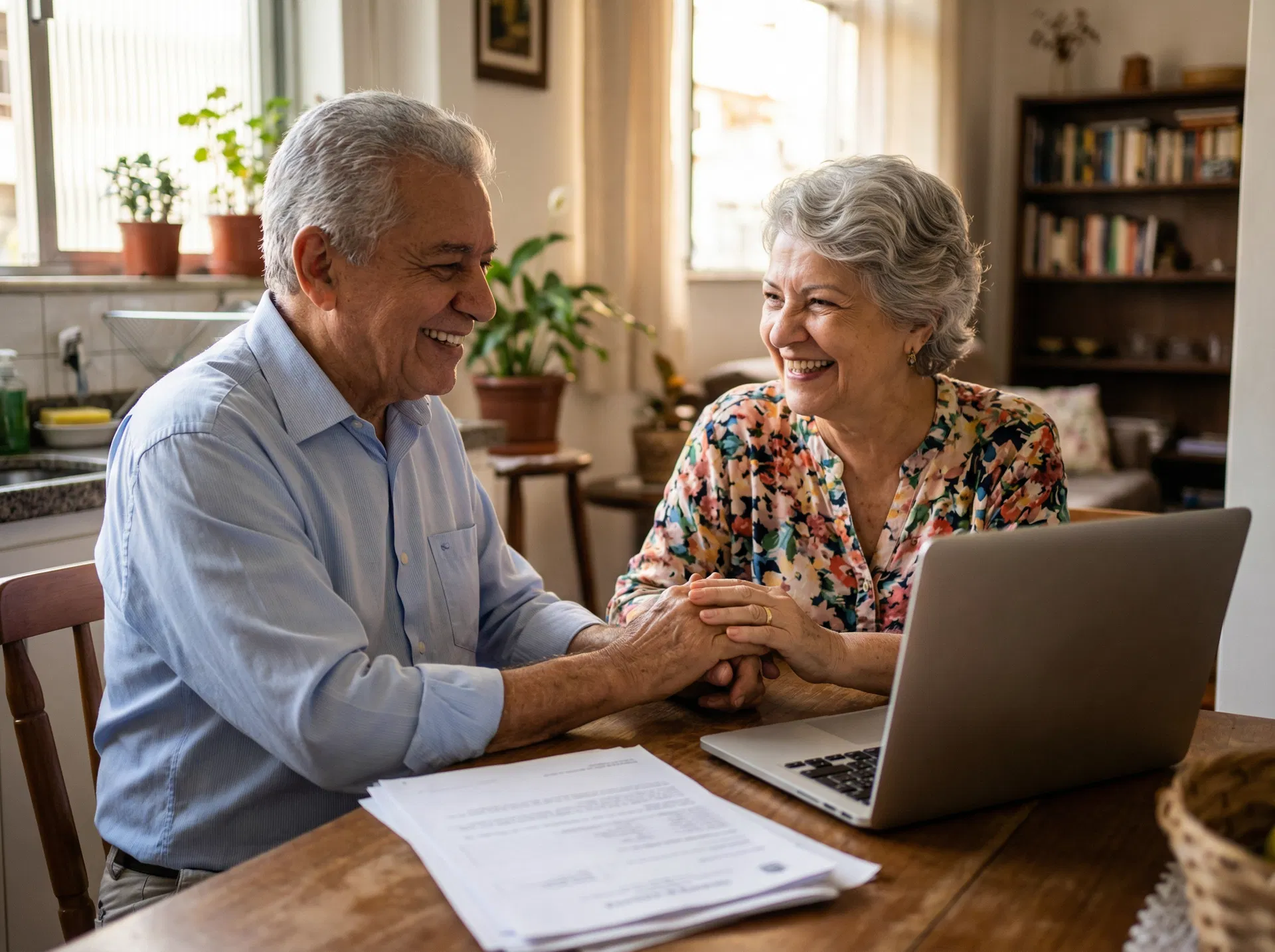 Casal de aposentados feliz após conseguir isenção de IR