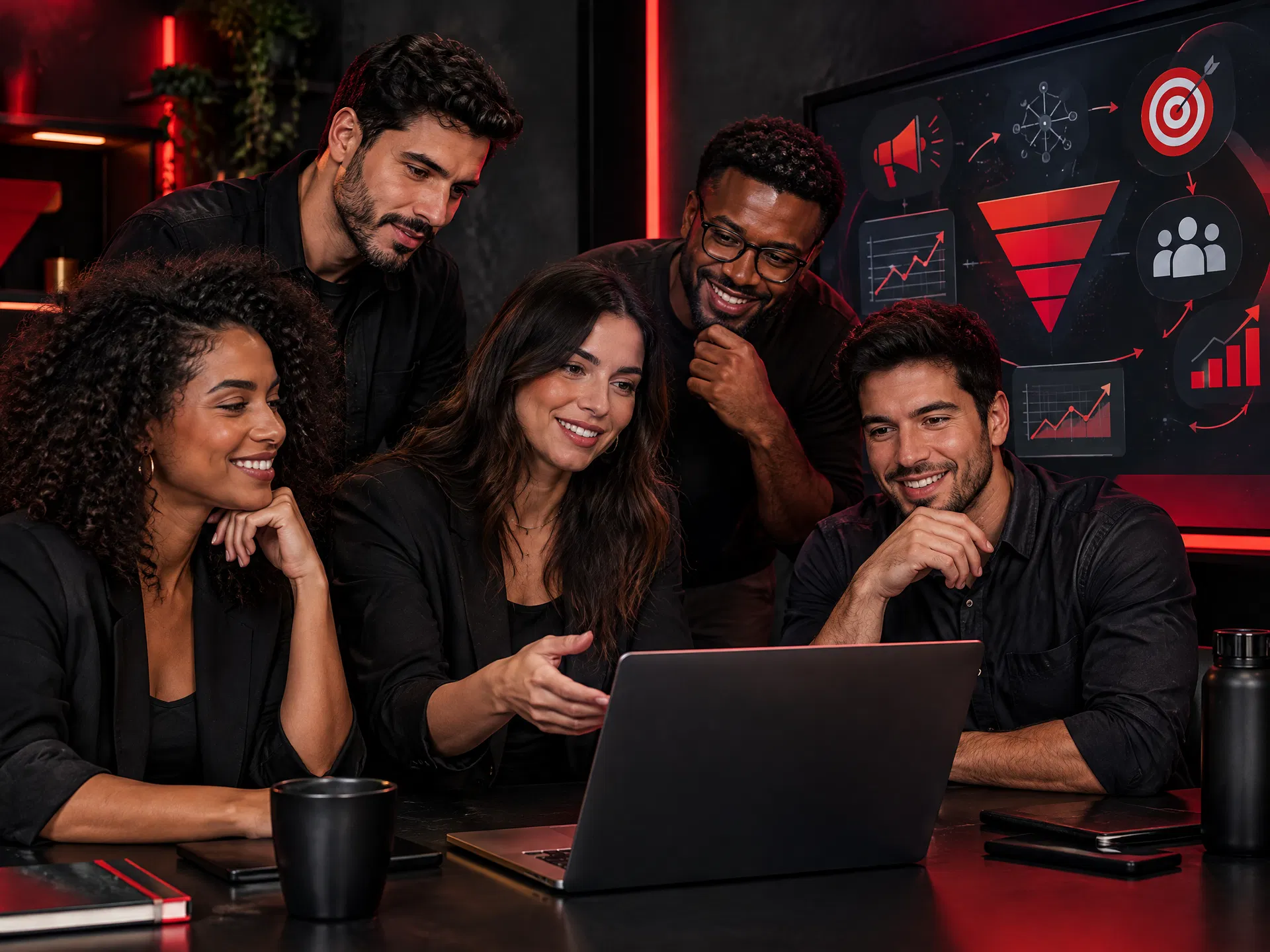 Empreendedores colaborando em uma mesa de trabalho