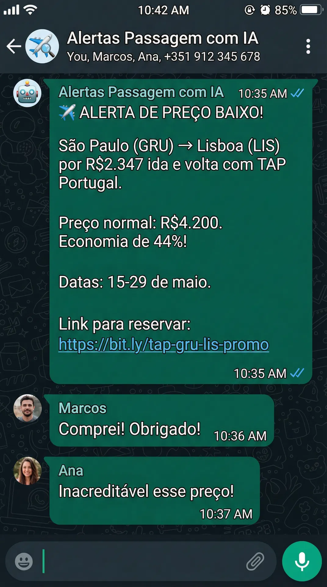 Alerta no WhatsApp