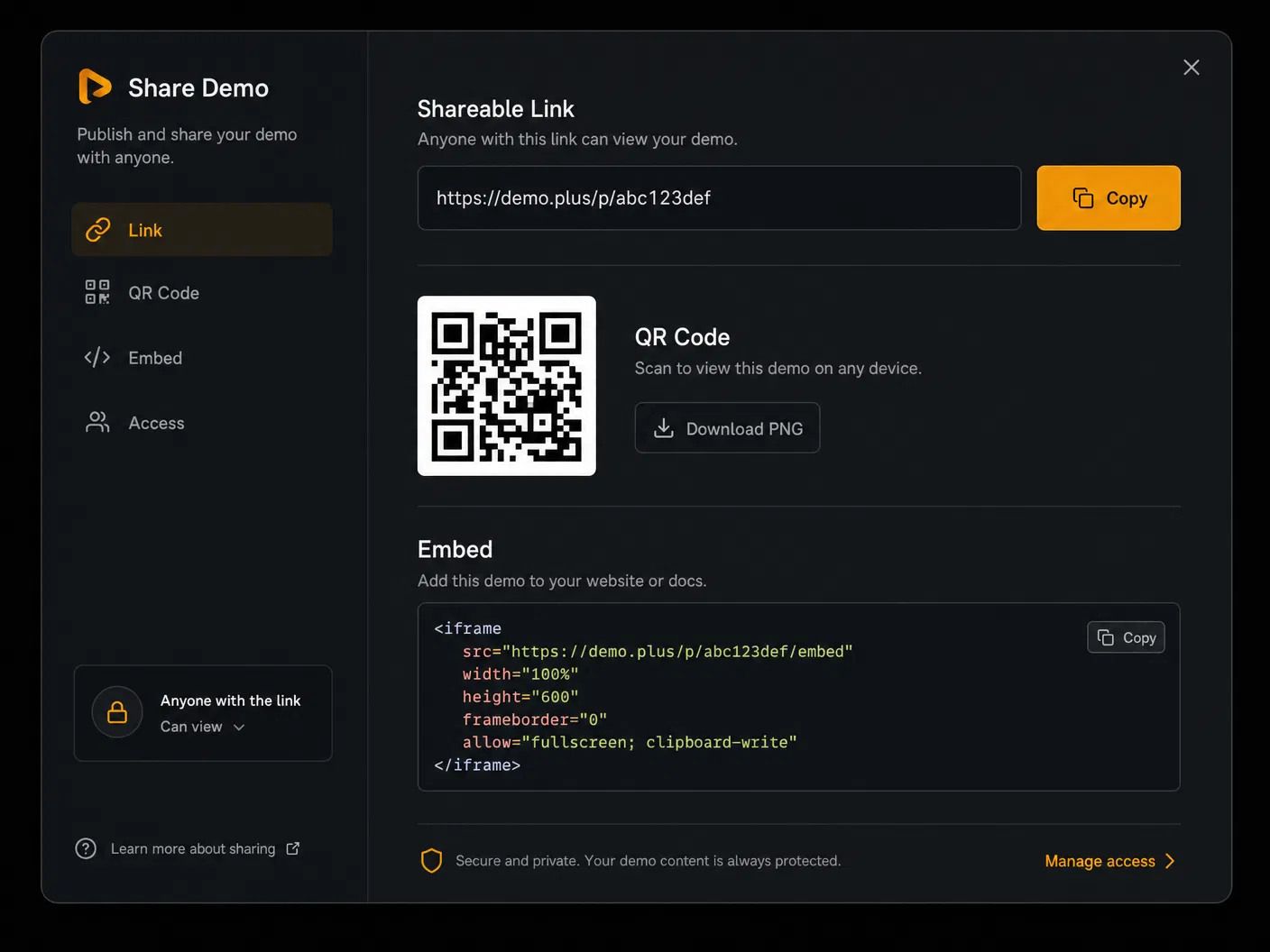Share and embed feature