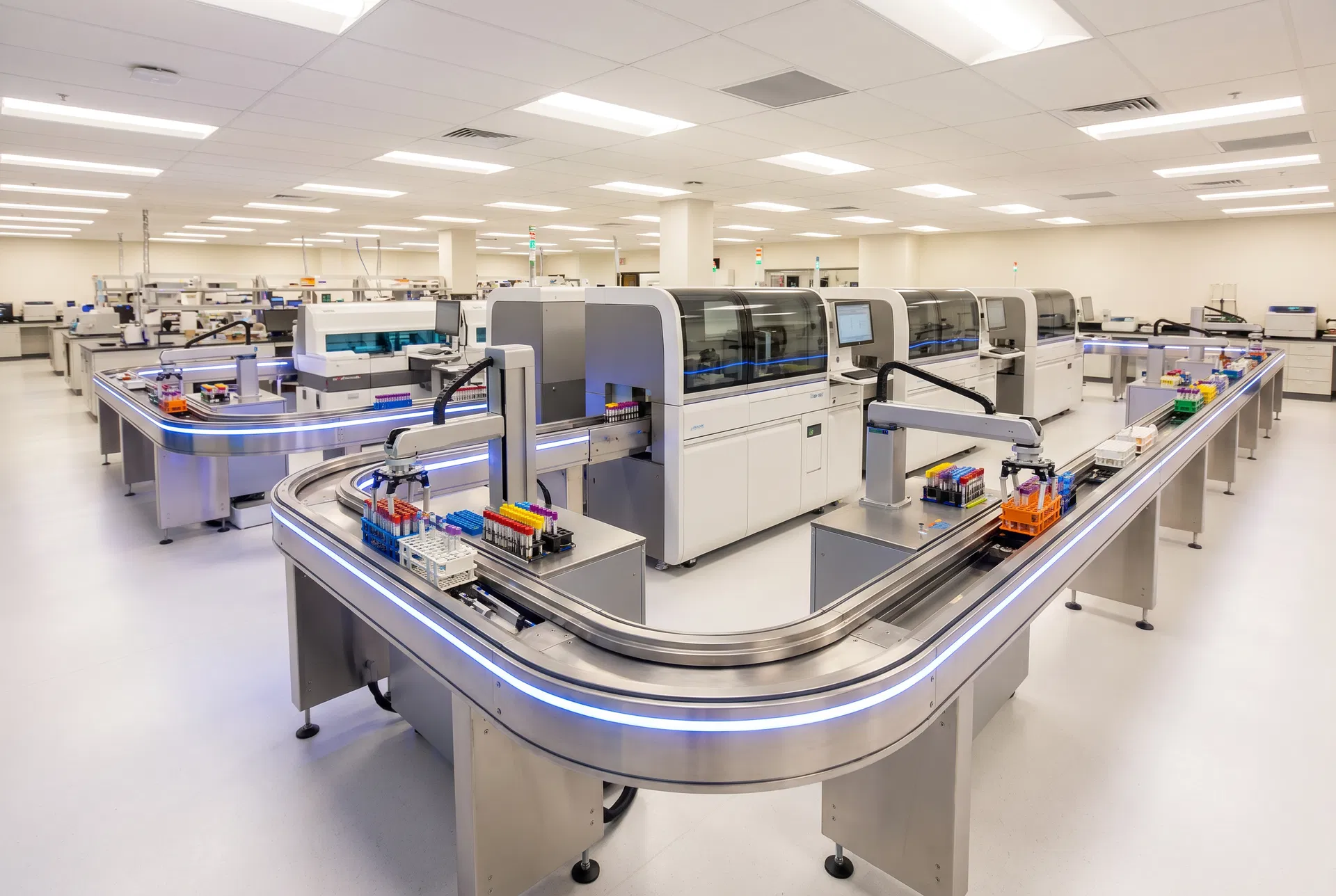 Total laboratory automation track system