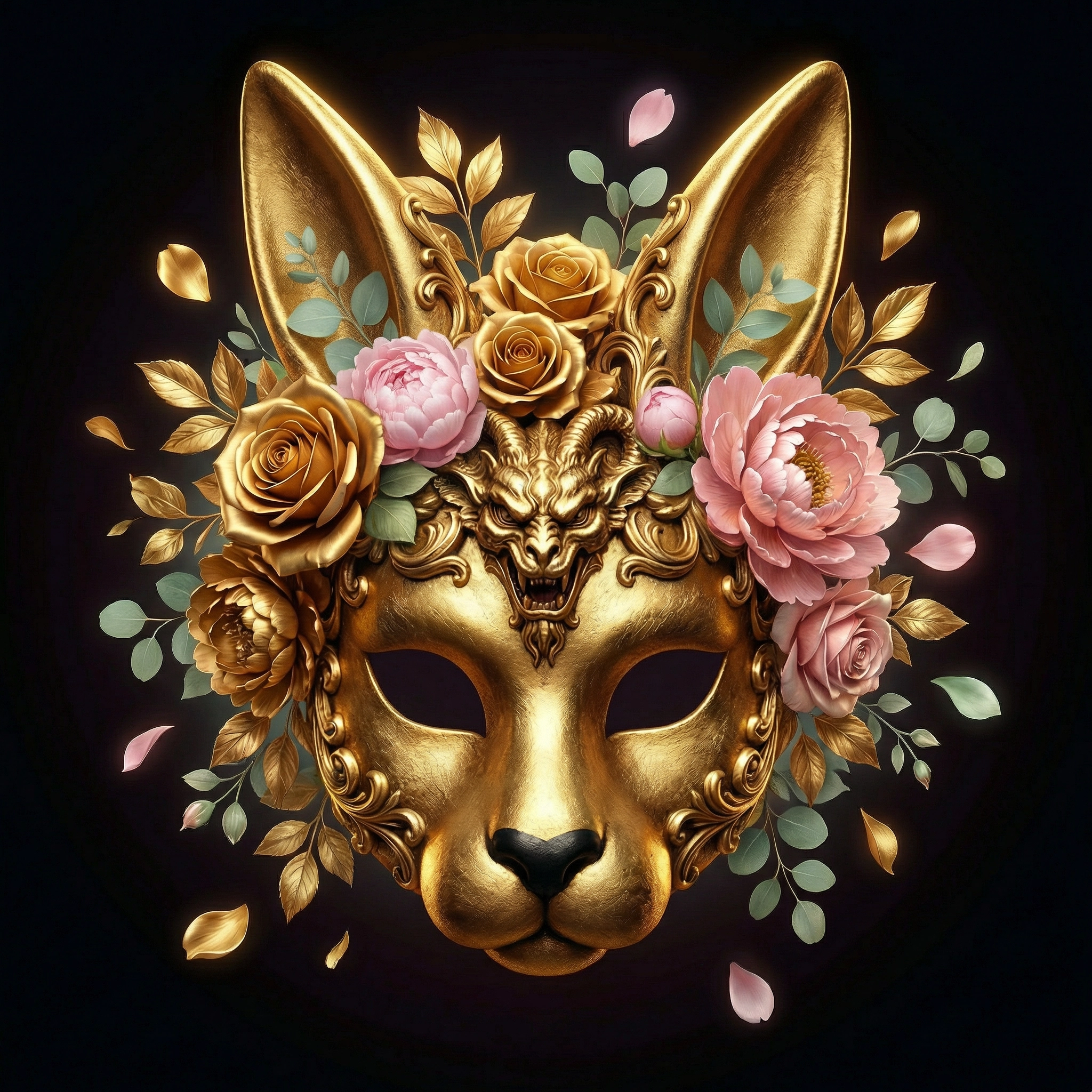 Golden Floral Bunny Mask