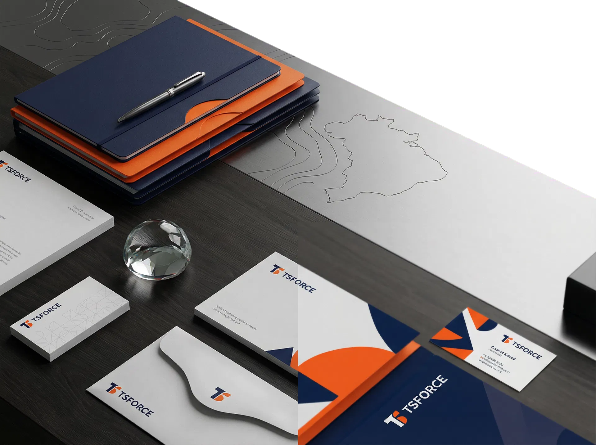 Ambiente visual institucional da marca TSFORCE