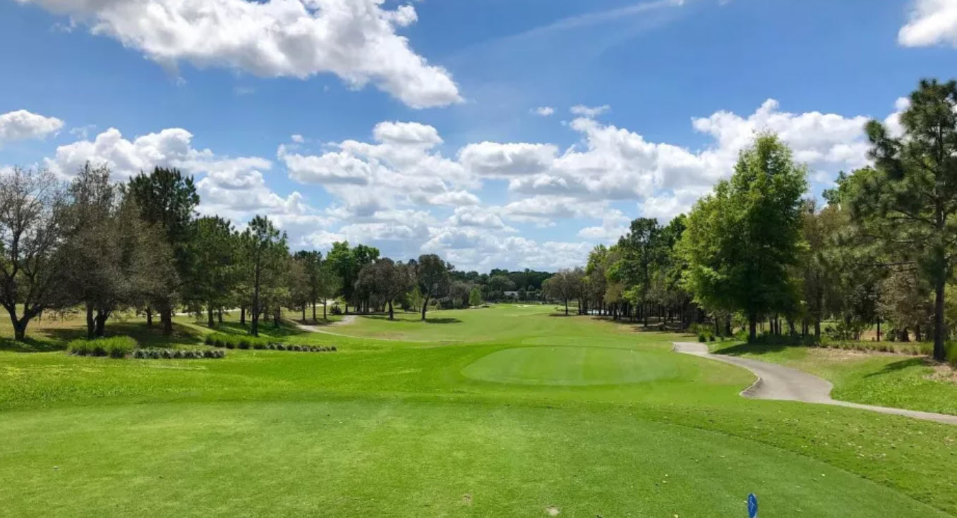 Scenic view of Juliette Falls Golf Club with lush green fairways and water features under a blue sky