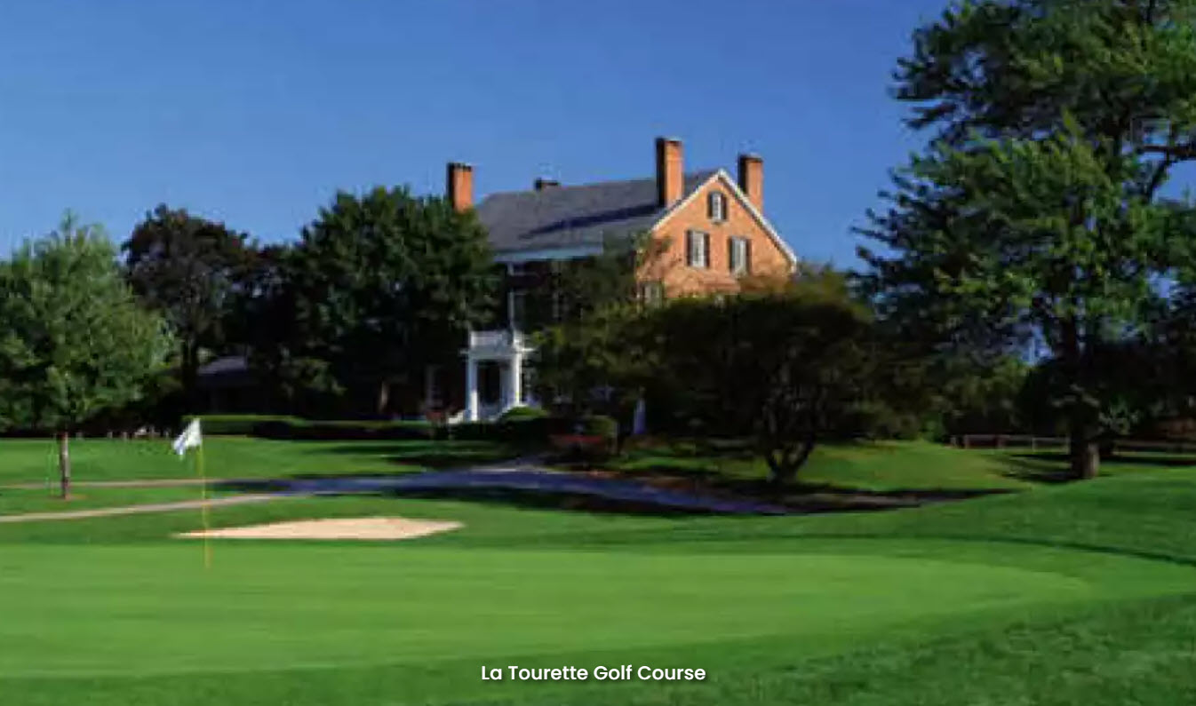 Scenic view of a green and fairway at La Tourette Golf Course on Staten Island, New York