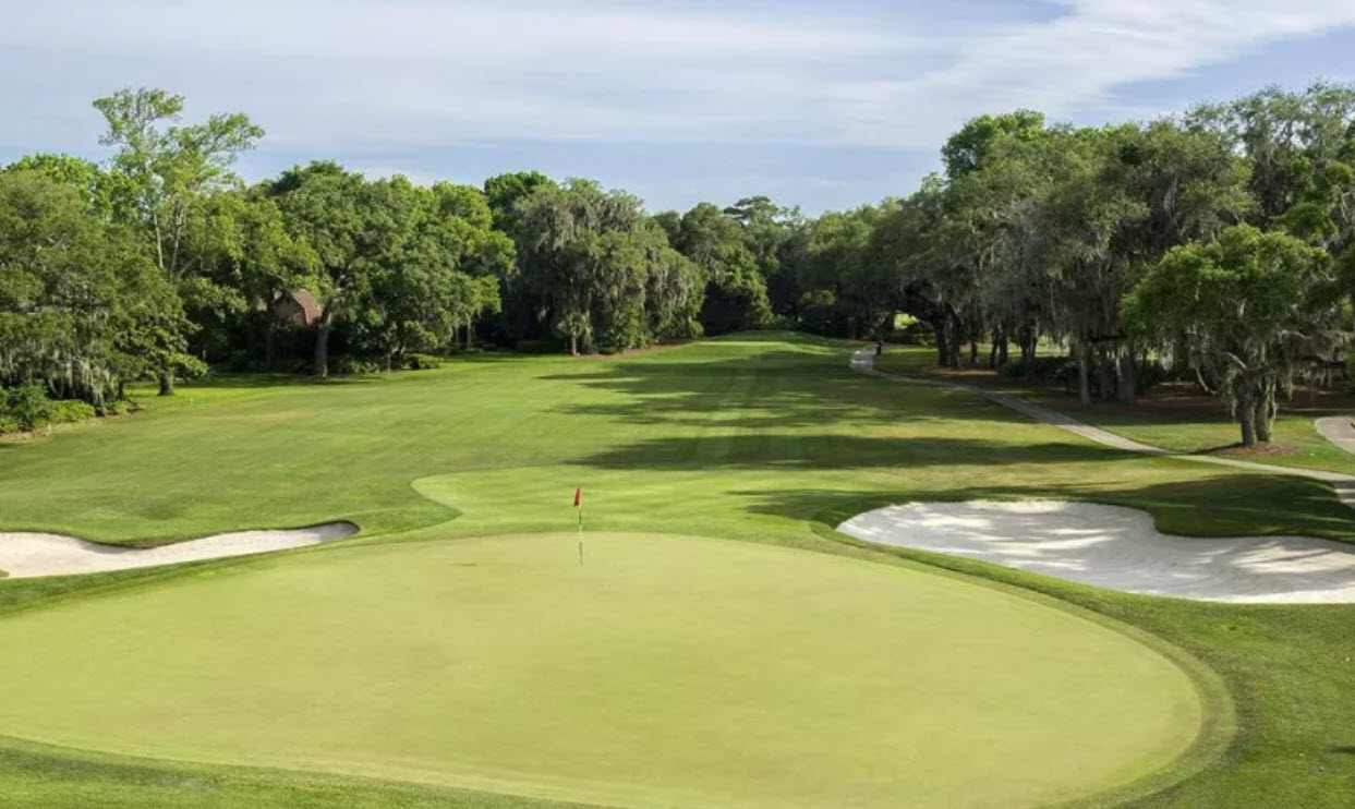 Overview of the Plantation Course at Sea Island Golf Club with ocean in background