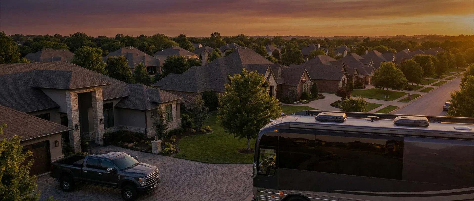 Purple Halo Real Estate — Tulsa aerial view at golden hour