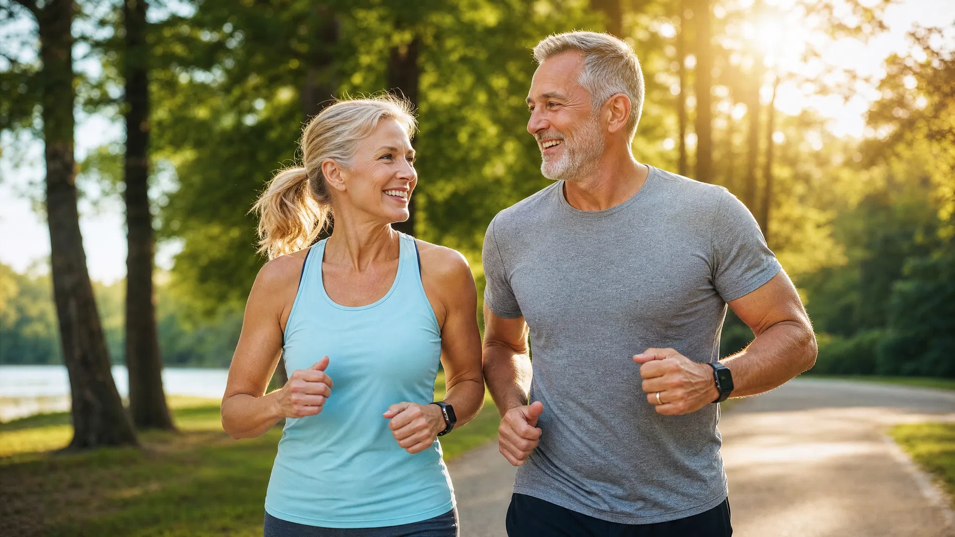 Active couple exercising outdoors