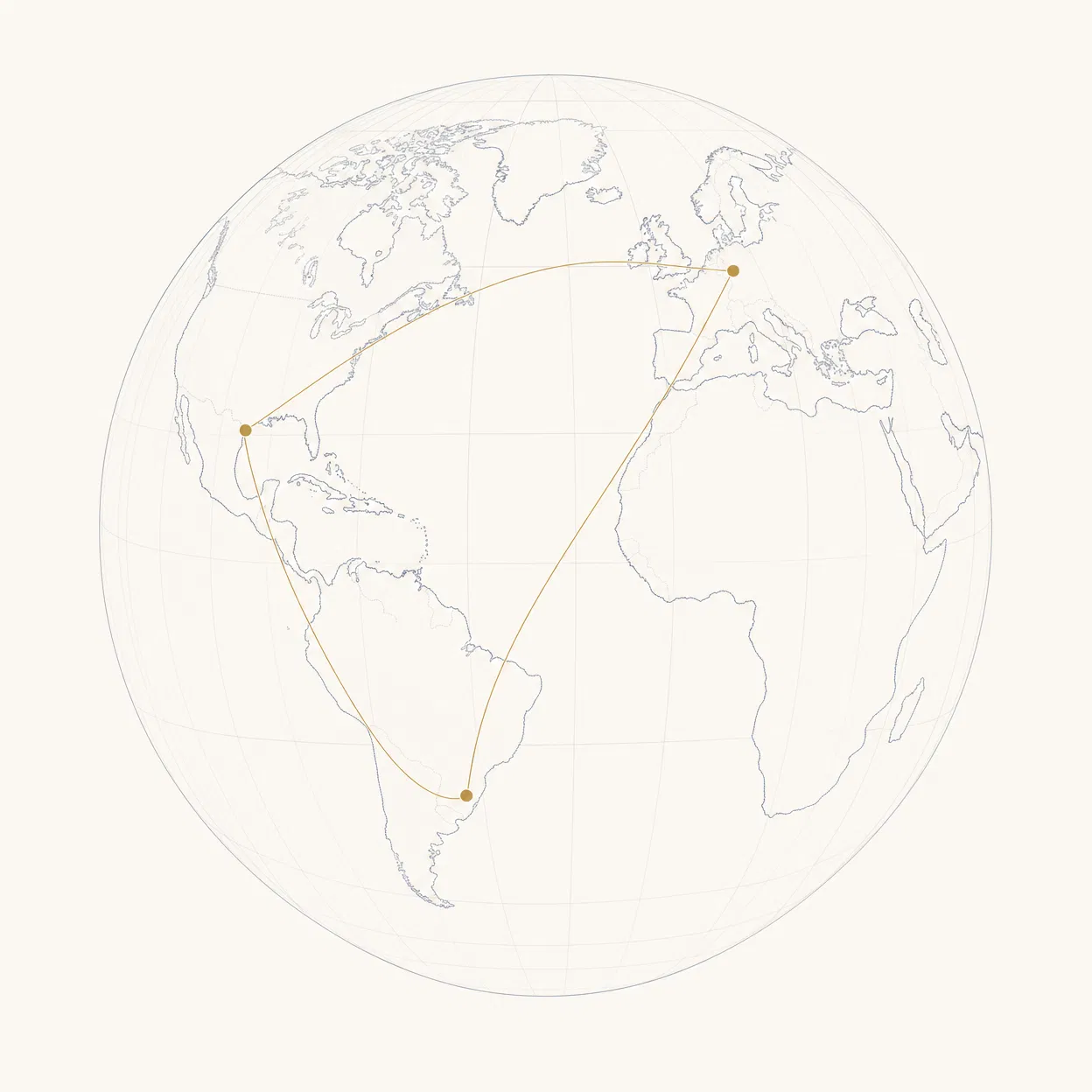 Globe with operating regions in the United States, Europe and South America