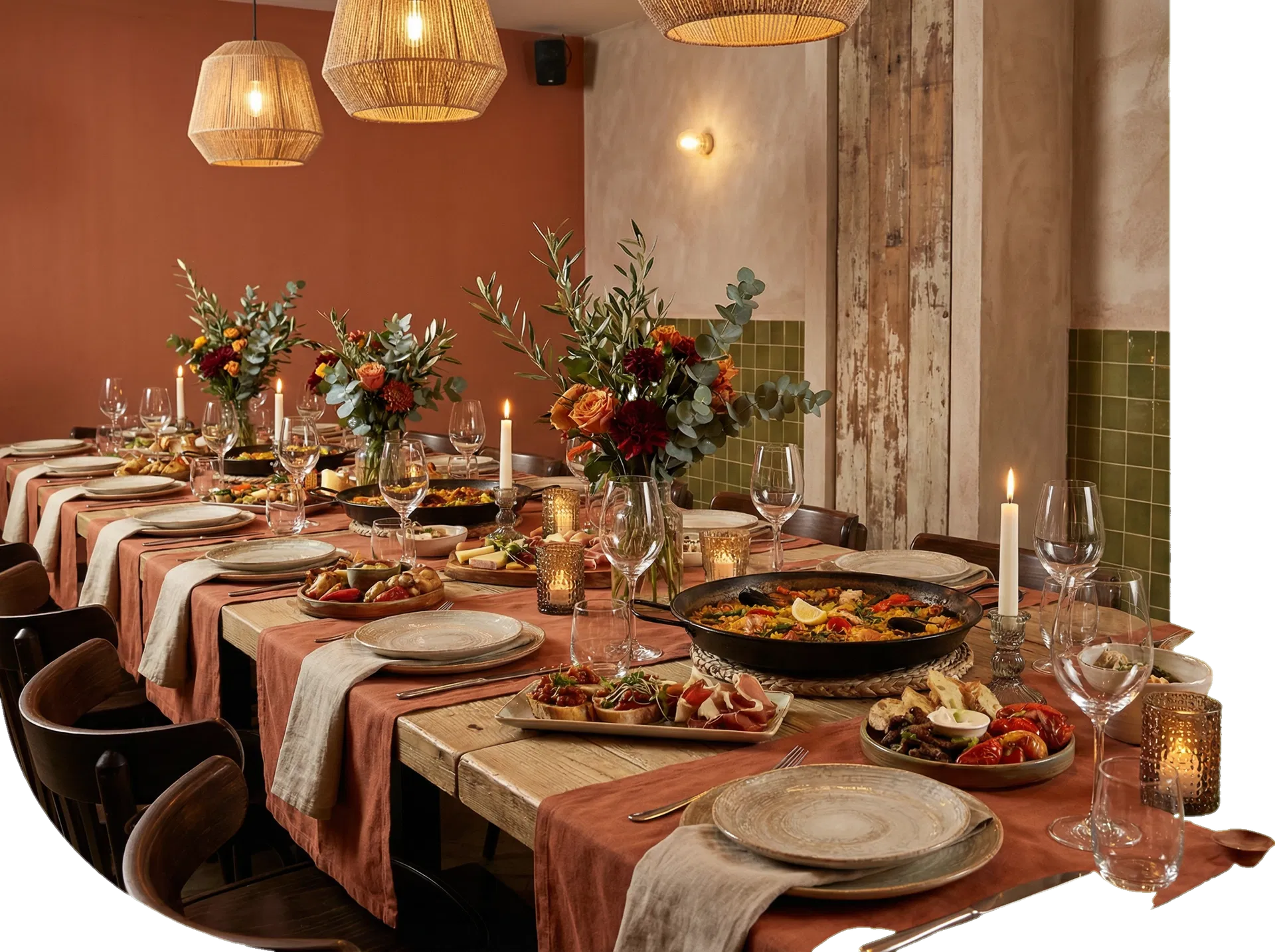 Private dining setup for a larger tapas celebration