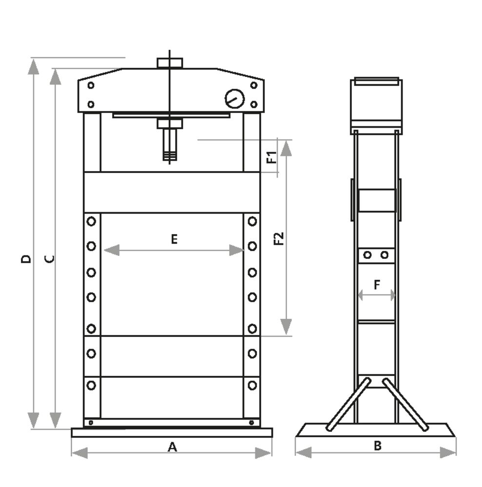 PRESSE D ATELIER MANUELLE ET PNEUMATIQUE 50T BATI SOUDE - Produit équipements d'ateliers professionnel LAM'ECA