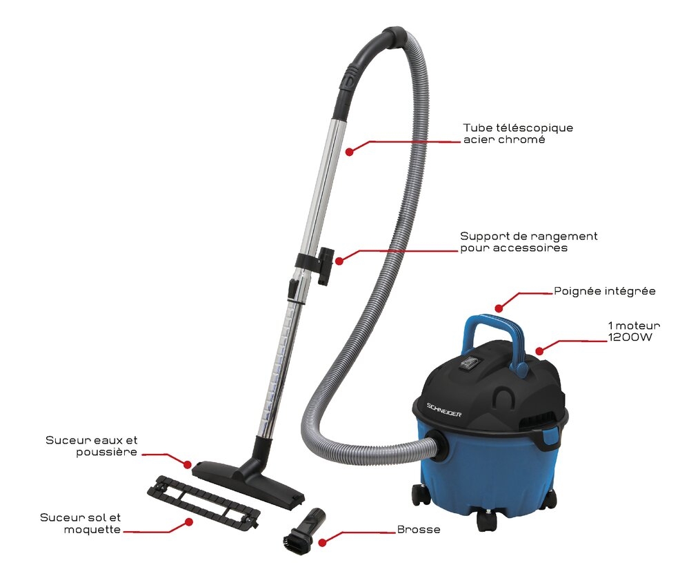 ASPIRATEUR EAU ET POUSSIERE 10L 230V 1200W CUVE PLASTIQUE SOUFFLEUR - Vignette 5