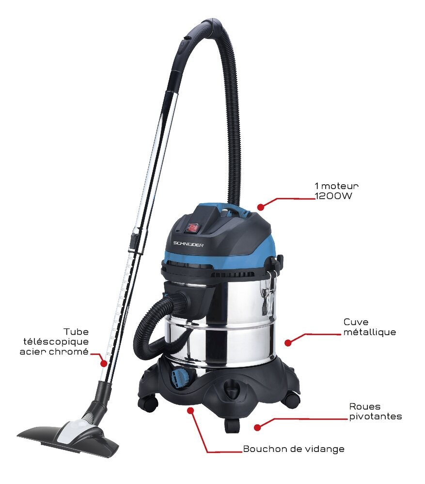ASPIRATEUR EAU ET POUSSIERE 20L 230V 1200W CUVE INOX SOUFFLEUR - Image 1