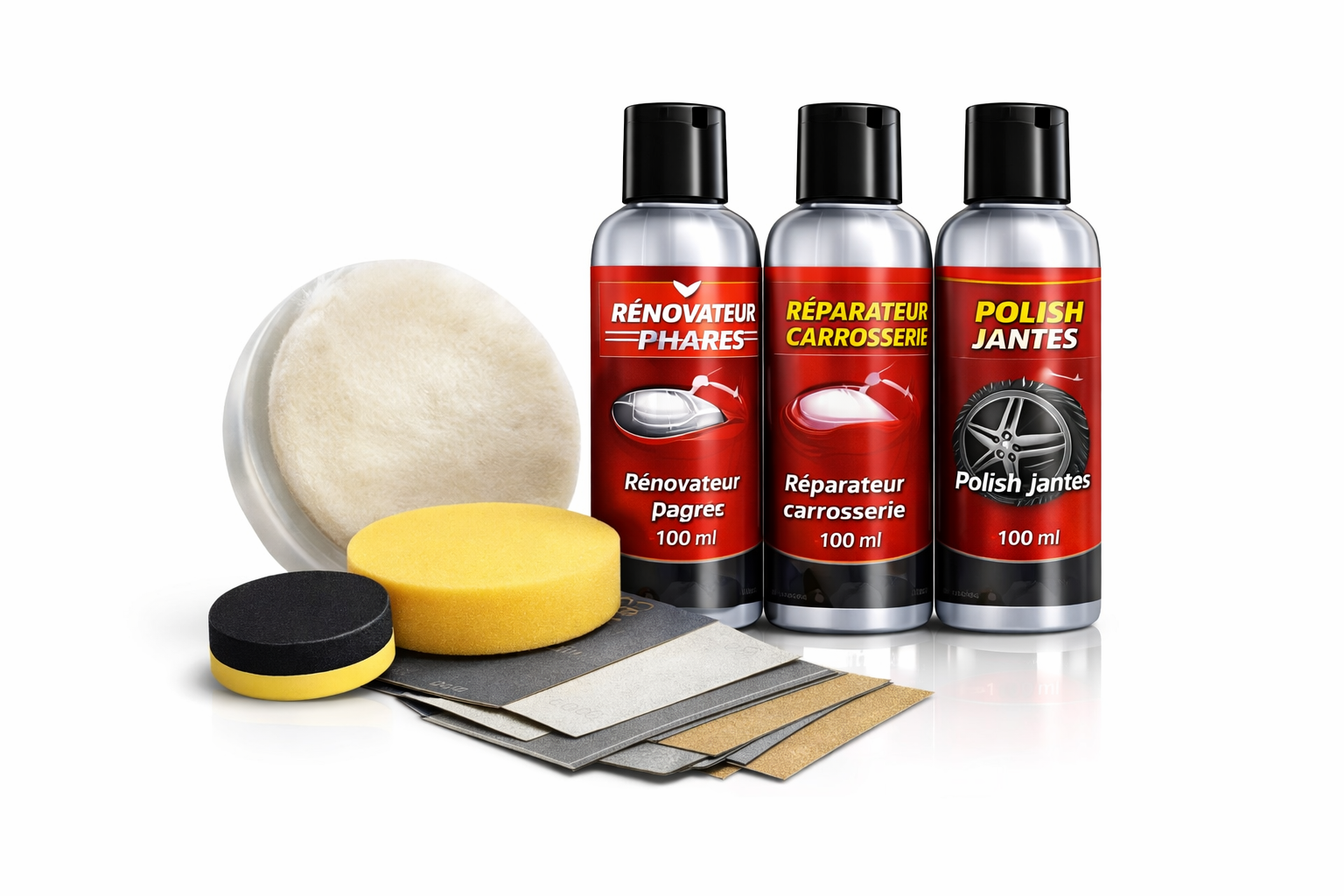 Kit Rénovation Automobile 3-en-1 : Phares, Carrosserie & Jantes - Solution Complète LAM’ECA - Produit promotions professio...