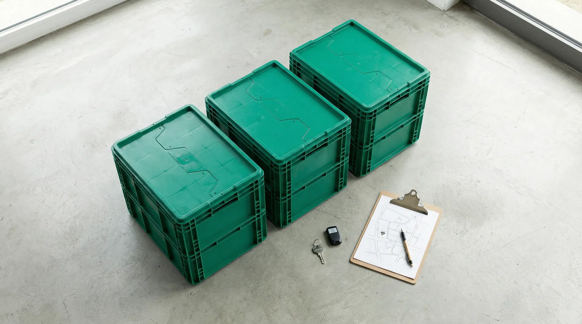 Emerald Tote delivery kit, totes and route map