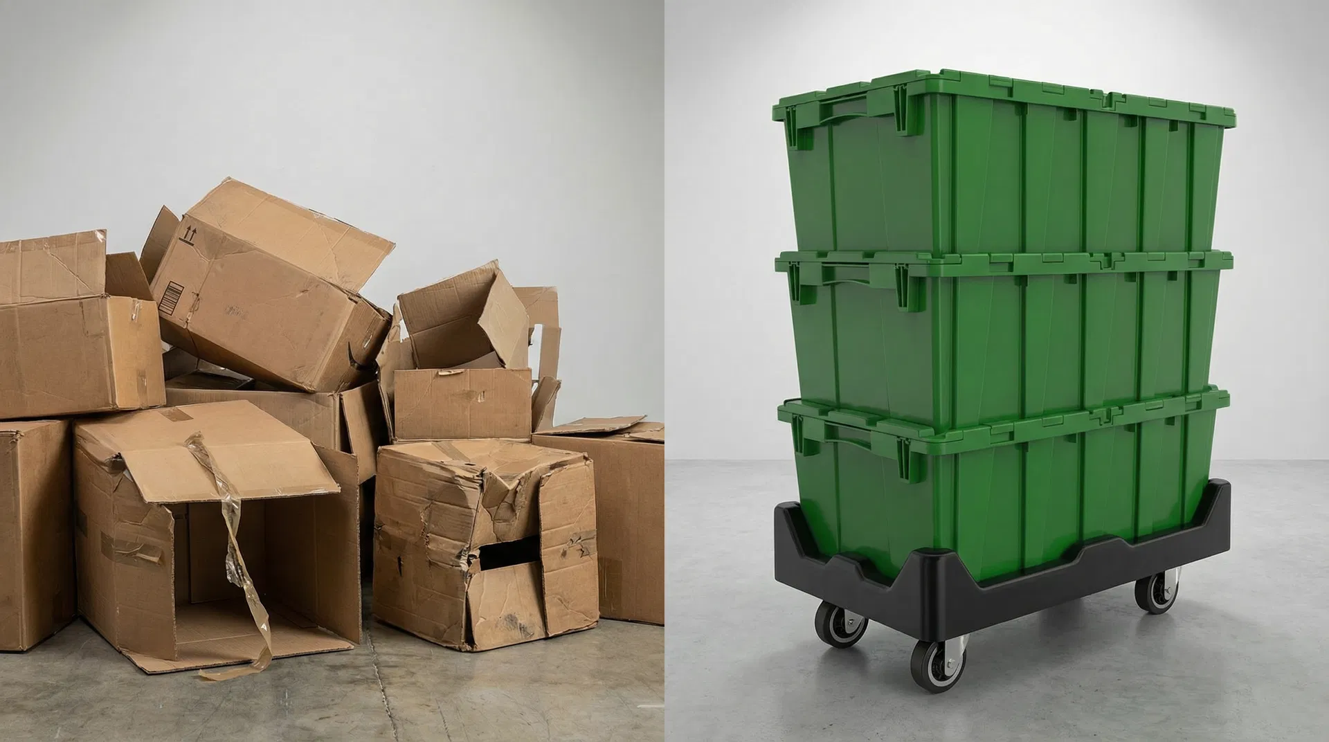 Cardboard boxes vs Emerald Tote reusable moving totes comparison