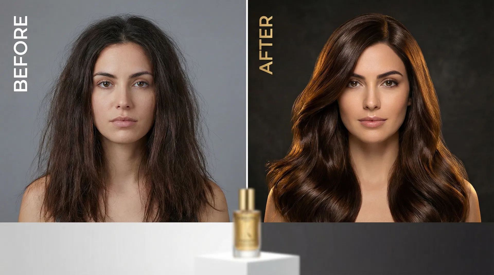 Before and after hair transformation using Divinee wine extract hair care