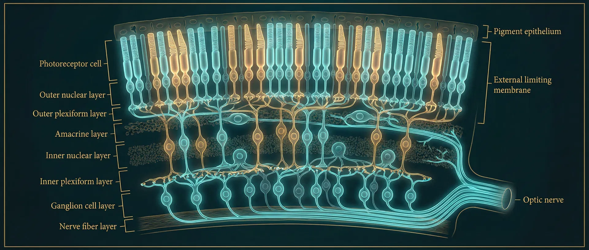 Ilustração das camadas da retina humana