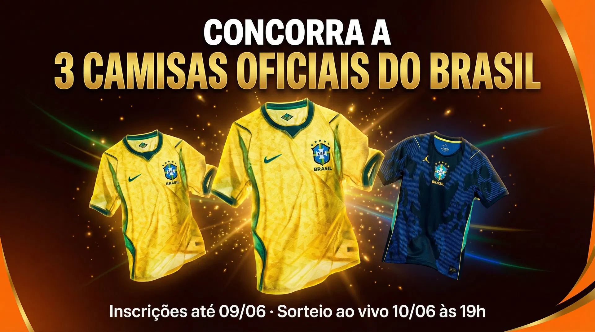 3 sorteios de camisas oficiais do Brasil - 1 camisa por vencedor