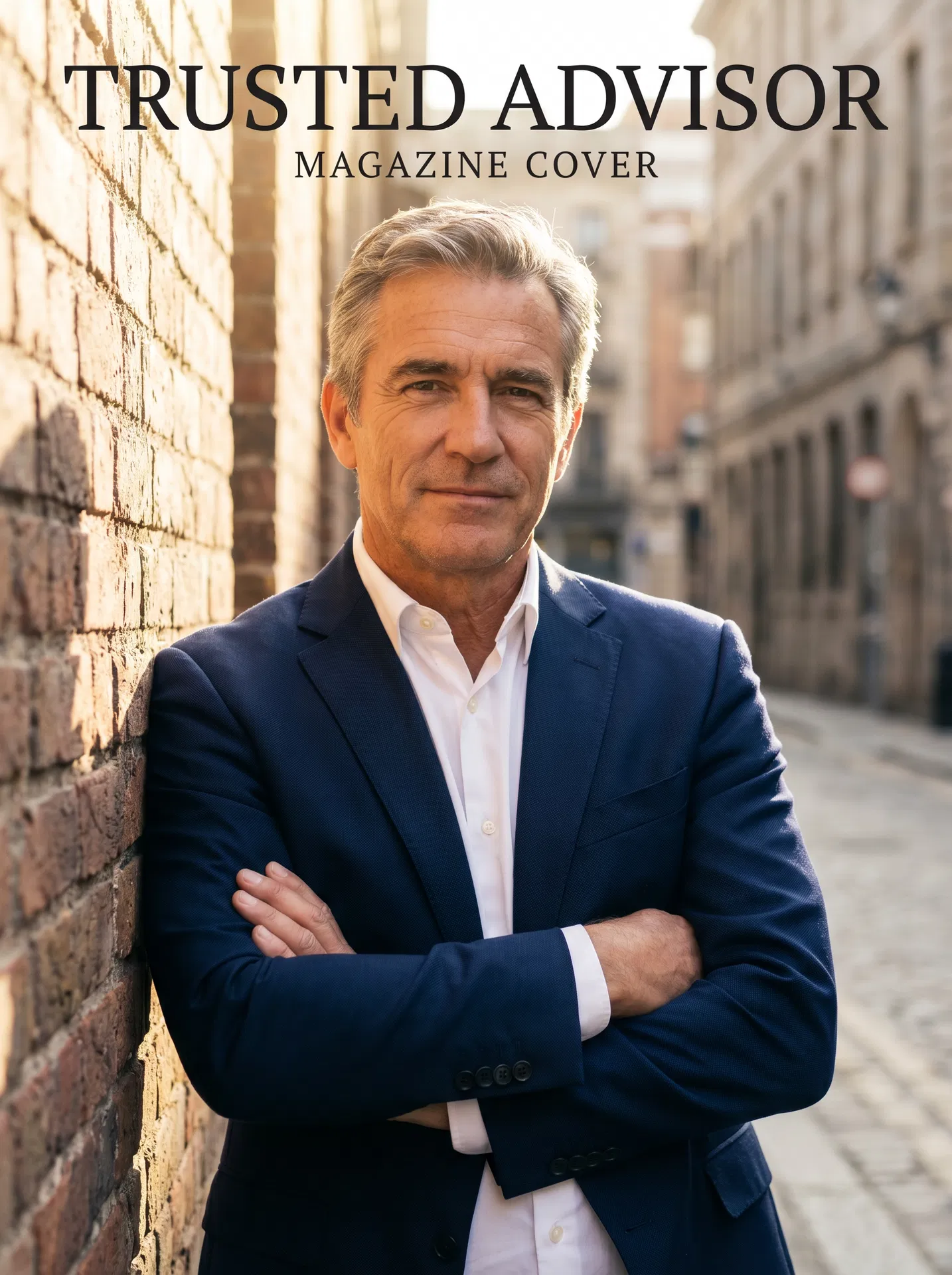 Bryan Warren — Host of Main Street AI Show, CPA and AI advisor, wearing a navy blazer in an editorial portrait