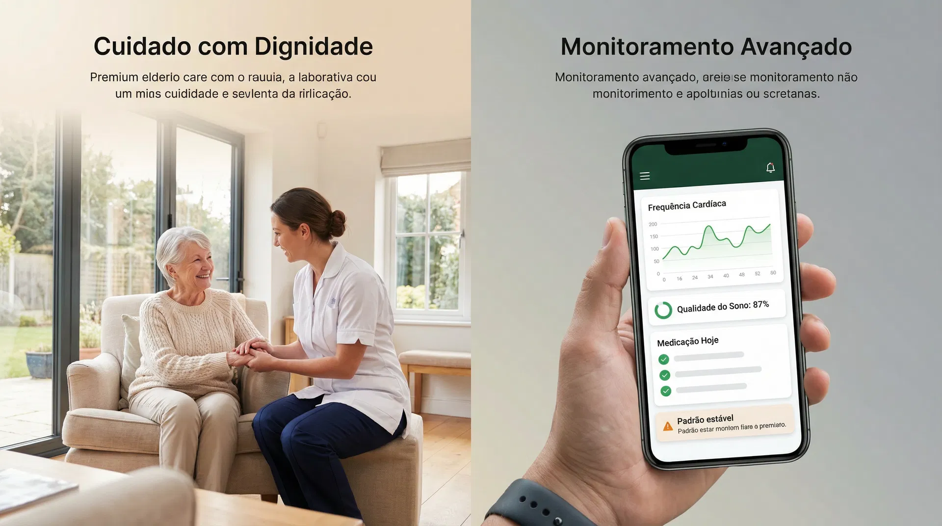 Cuidado profissional com dignidade e acompanhamento avançado via plataforma Cuidar+