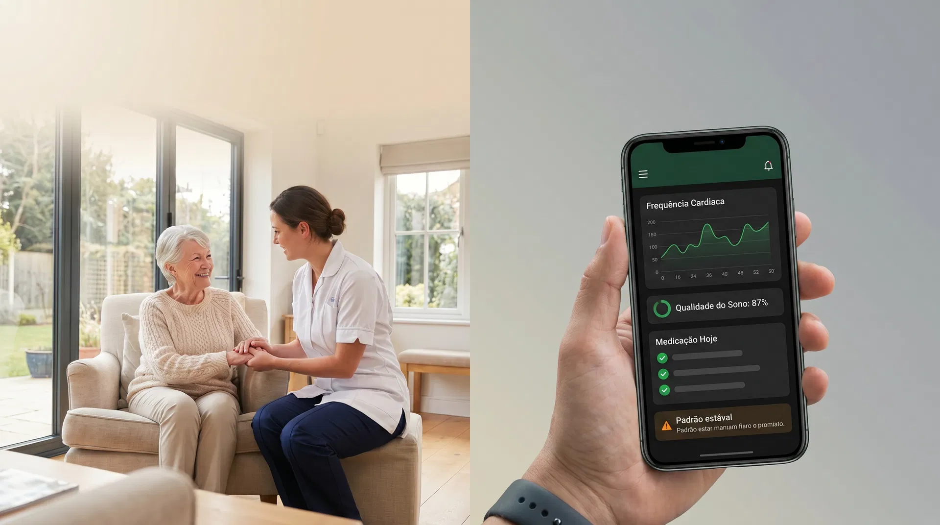 Cuidado profissional com dignidade e acompanhamento avançado via app Cuidar+ Signal™